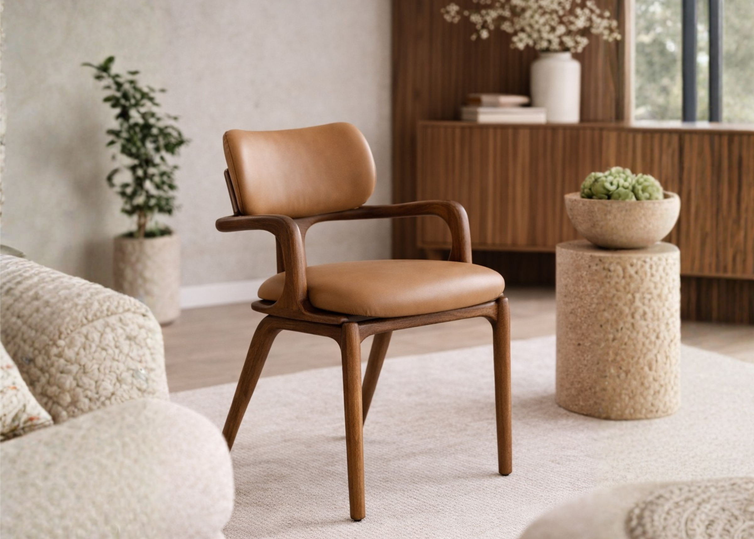 Cadeira Arko em ambiente sofisticado, com detalhes elegantes que destacam design contemporâneo e conforto na composição do espaço.