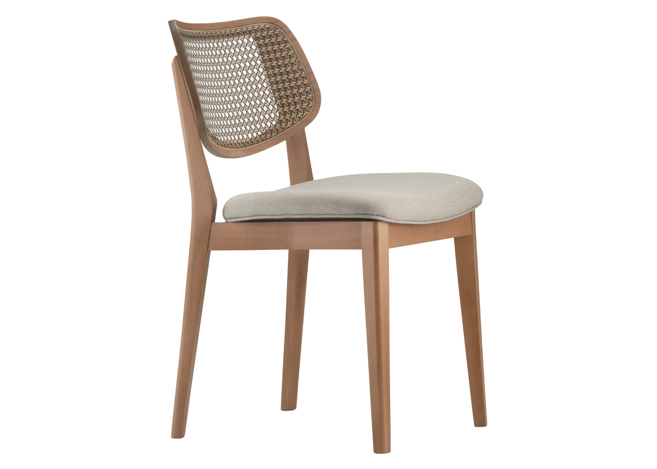 Cadeira Barry com encosto em tela, apresentando design sofisticado e confortável, ideal para compor ambientes modernos e elegantes.