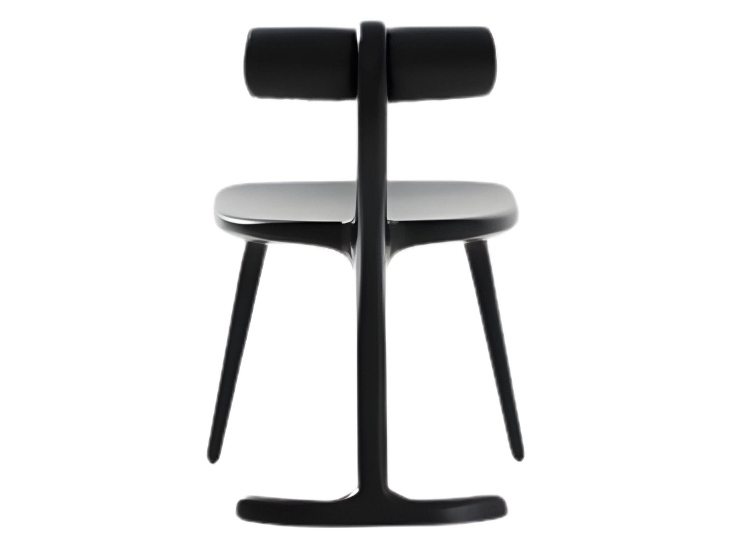 Cadeira Cilindro com detalhes nas costas, base e assento em madeira tingida ebanizada destacando design elegante para ambientes sofisticados.