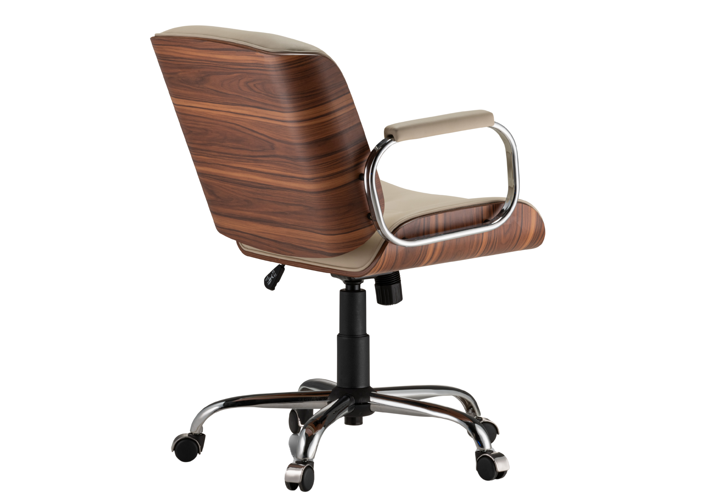 Cadeira Plenitude elegante e giratória com detalhe laminado. Móvel sofisticado e funcional para escritórios e ambientes de trabalho modernos.