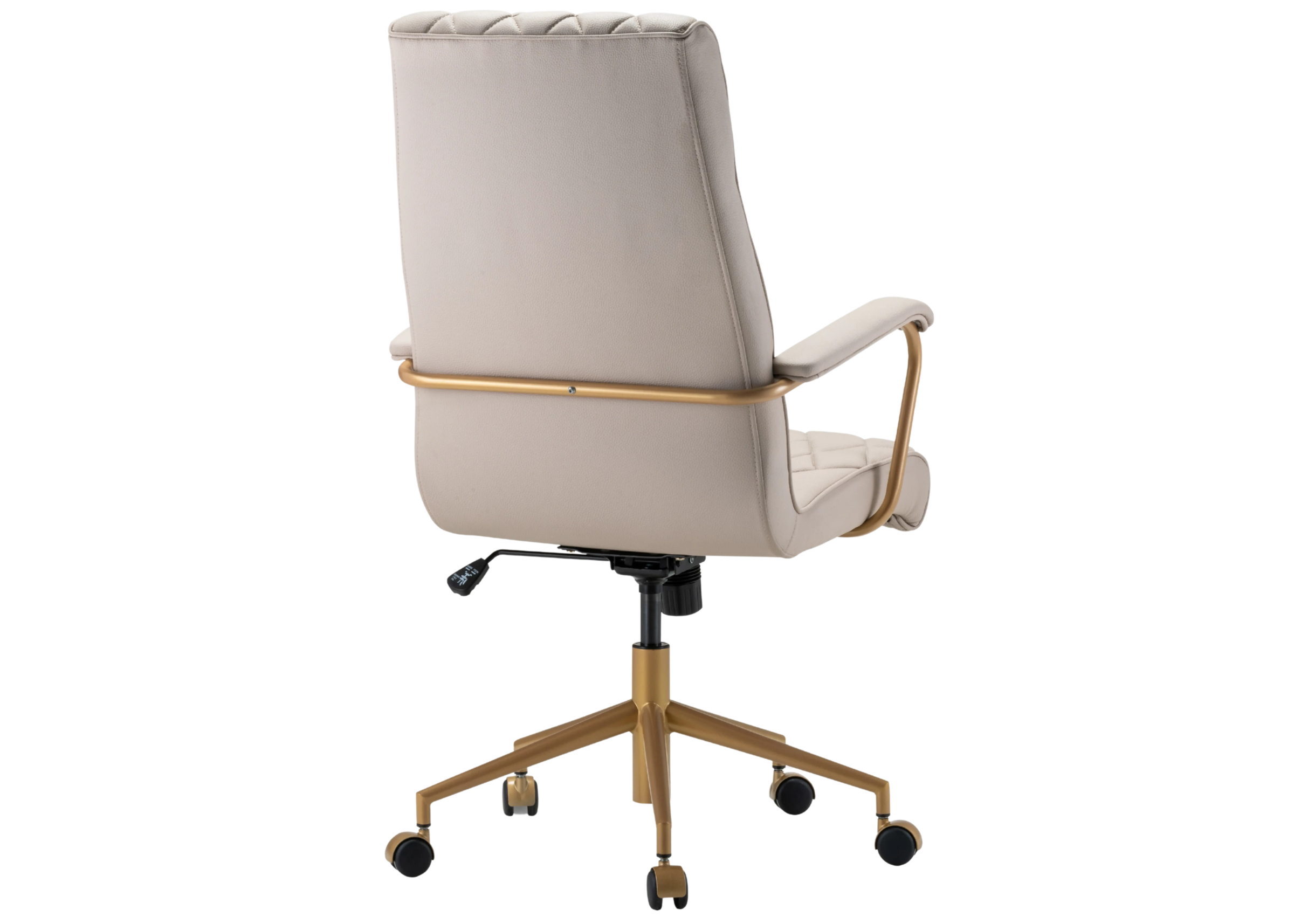 Cadeira de escritório Benjamin giratória, elegante e sofisticada, com base dourada e estofado refinado. Móvel de alto padrão para escritórios modernos.