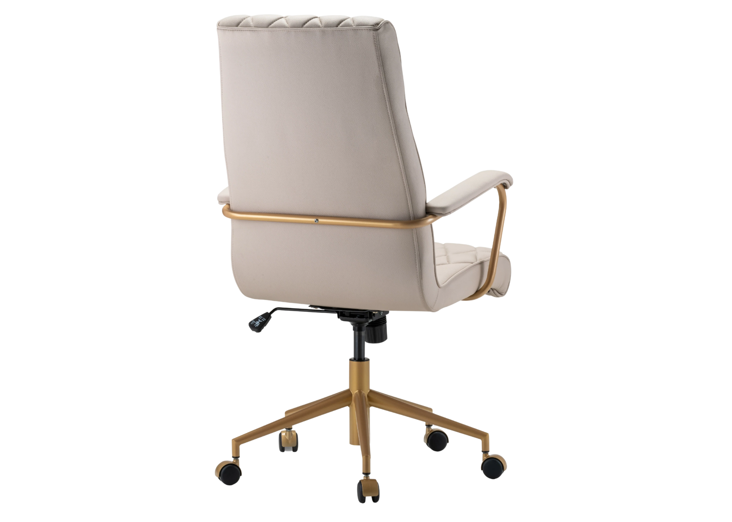 Cadeira de escritório Benjamin giratória, elegante e sofisticada, com base dourada e estofado refinado. Móvel de alto padrão para escritórios modernos.