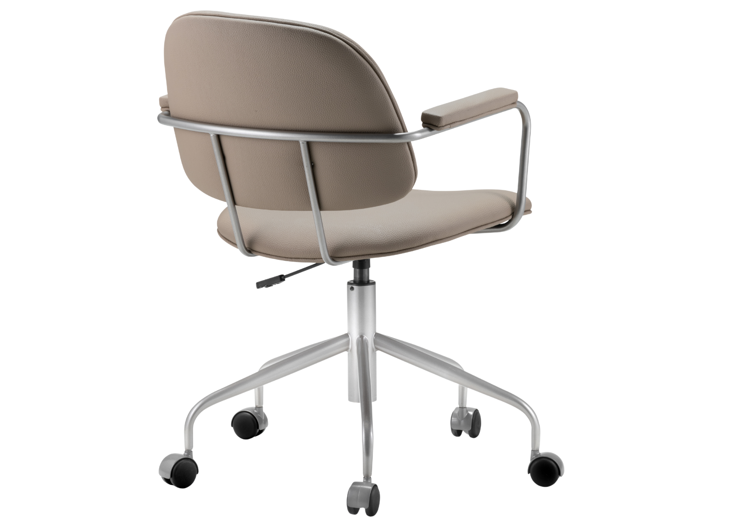 Cadeira de escritório Unno estofada em couríssimo com design sofisticado. Móvel elegante e funcional para composições modernas em ambientes de trabalho.