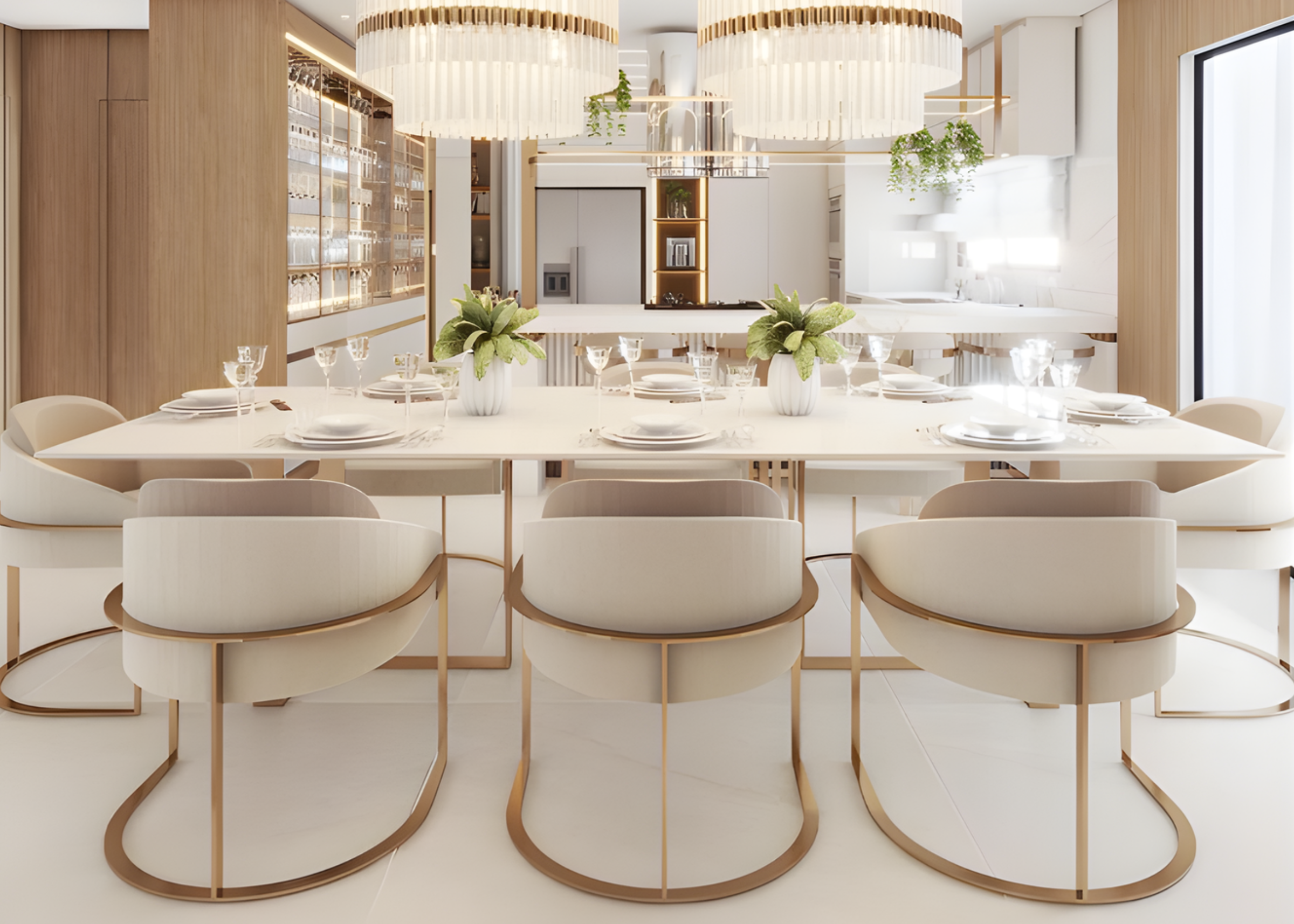 Cadeira Gatteo que une elegância e modernidade, com base dourada em aço inox que adiciona um brilho sofisticado ao ambiente. O design refinado e o acabamento impecável tornam esta peça um destaque em salas de jantar contemporâneas.