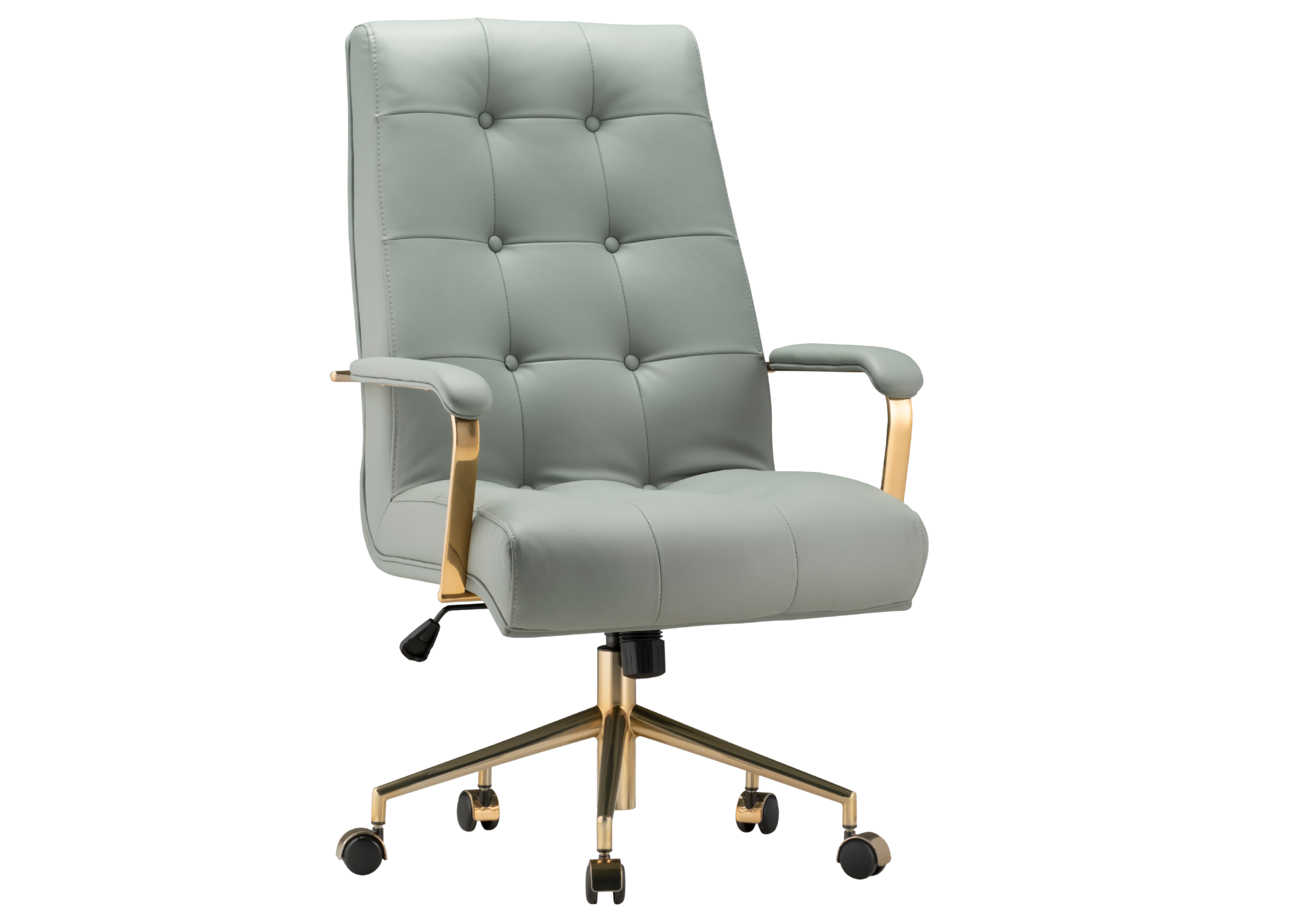 Cadeira de escritório Thomas giratória estofada em couríssimo verde. Móvel magnífico e elegante para escritórios modernos e ambientes de trabalho sofisticados.