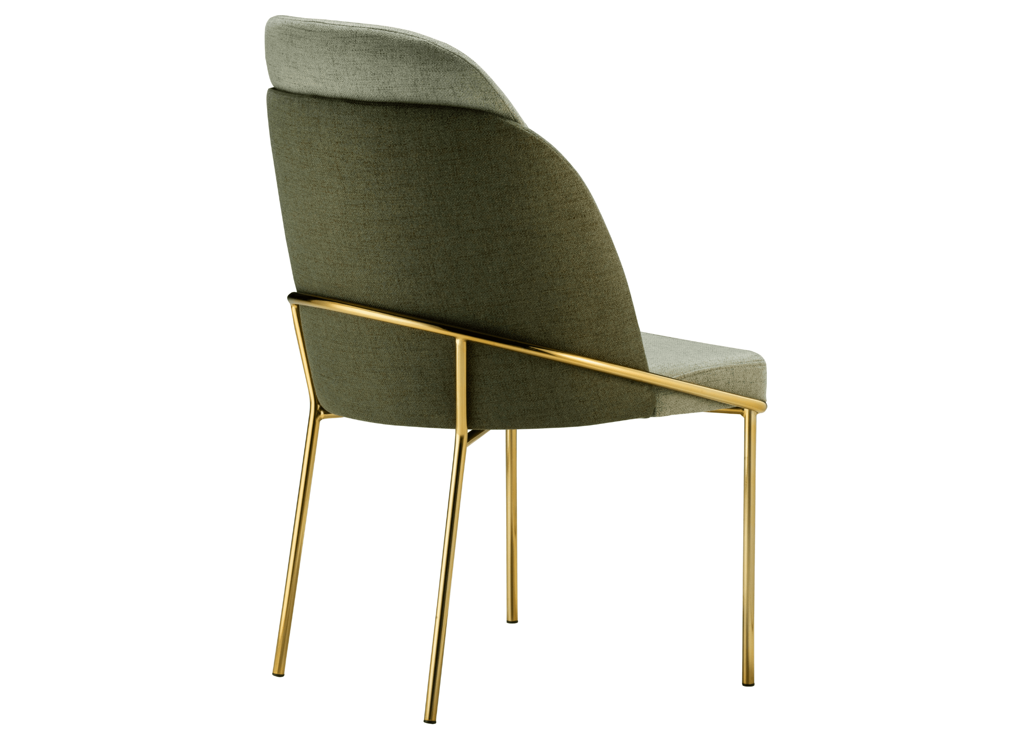 Cadeira Green com detalhes elegantes nas costas, apresentando design sofisticado e contemporâneo, ideal para compor ambientes modernos e refinados.