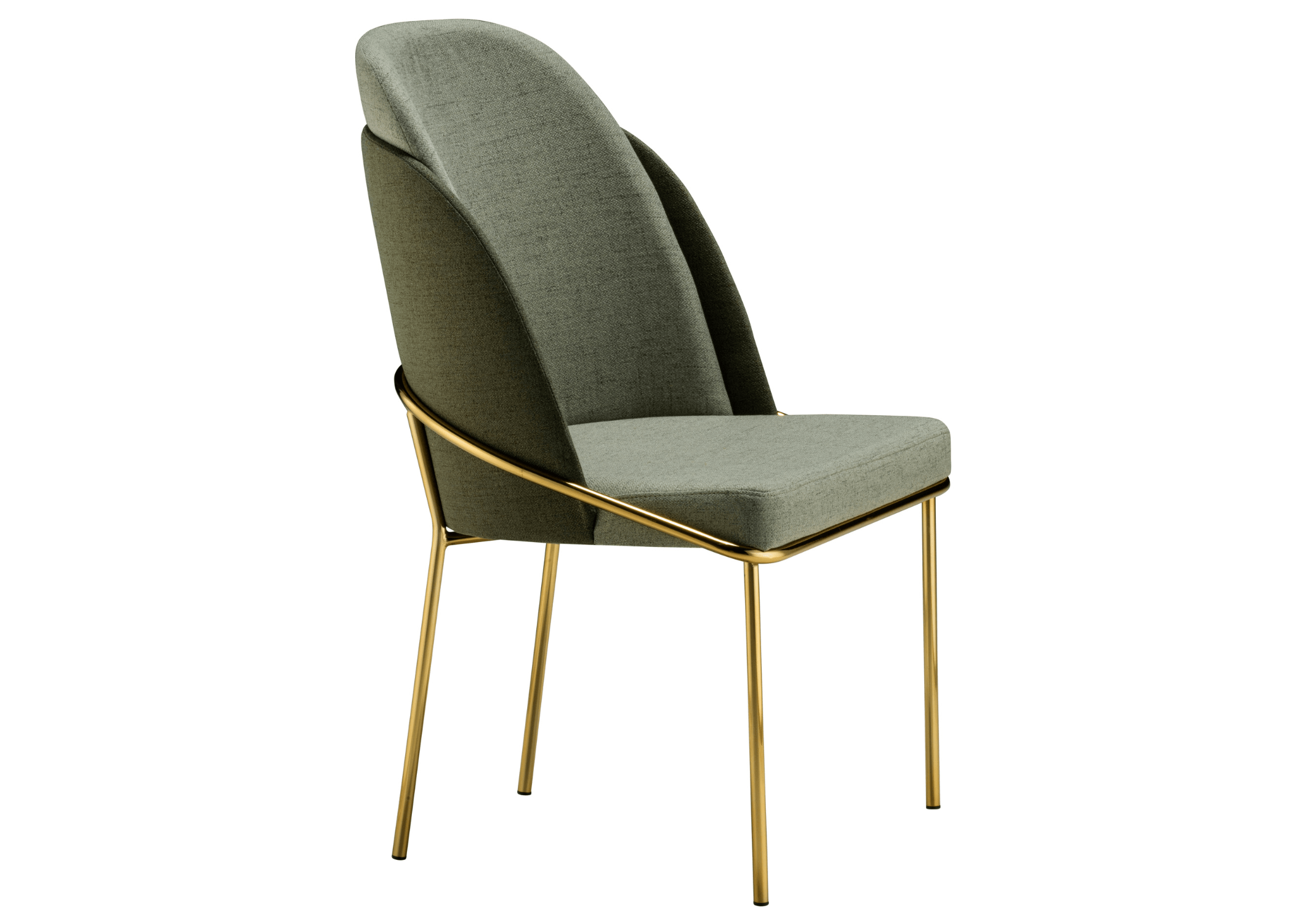 Cadeira Green com revestimento verde e acabamento dourado golden, apresentando design elegante e sofisticado, ideal para compor ambientes modernos e refinados.