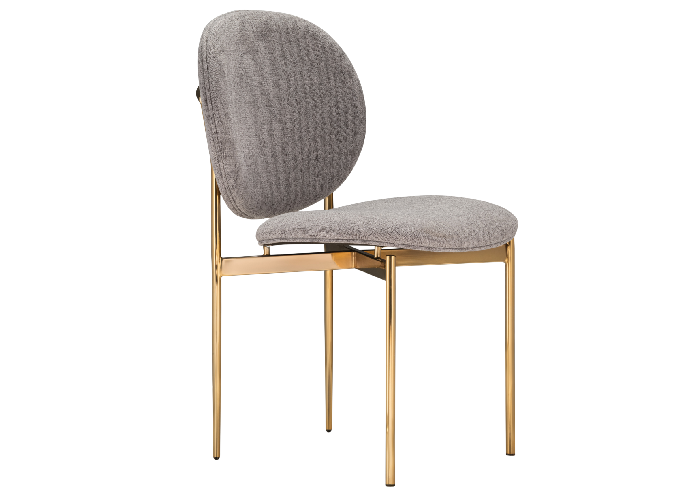 Cadeira Hayla para sala de jantar com design elegante e base dourada. Móvel sofisticado e confortável para composições refinadas.