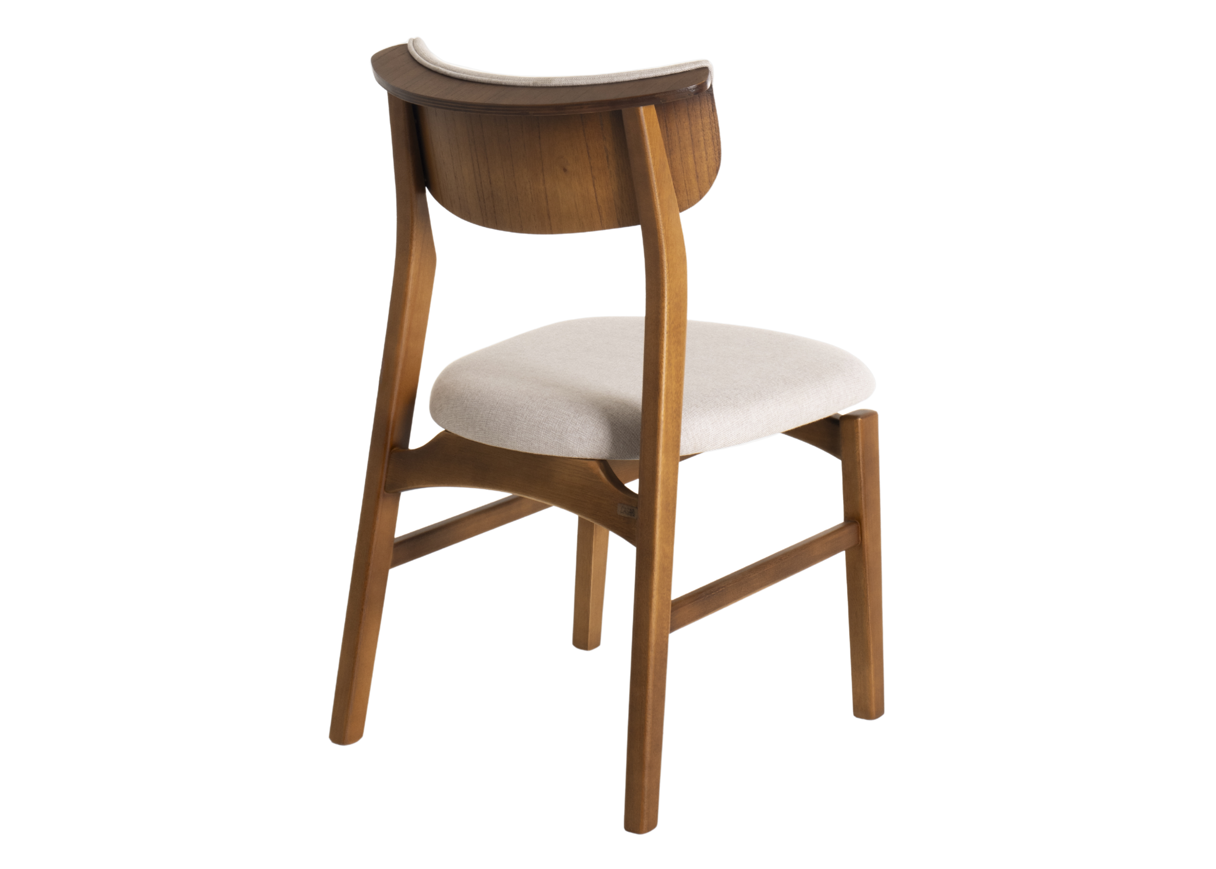 Cadeira de jantar modelo Ninho com encosto em madeira na cor mel, design contemporâneo e elegante, ideal para compor salas de jantar sofisticadas.