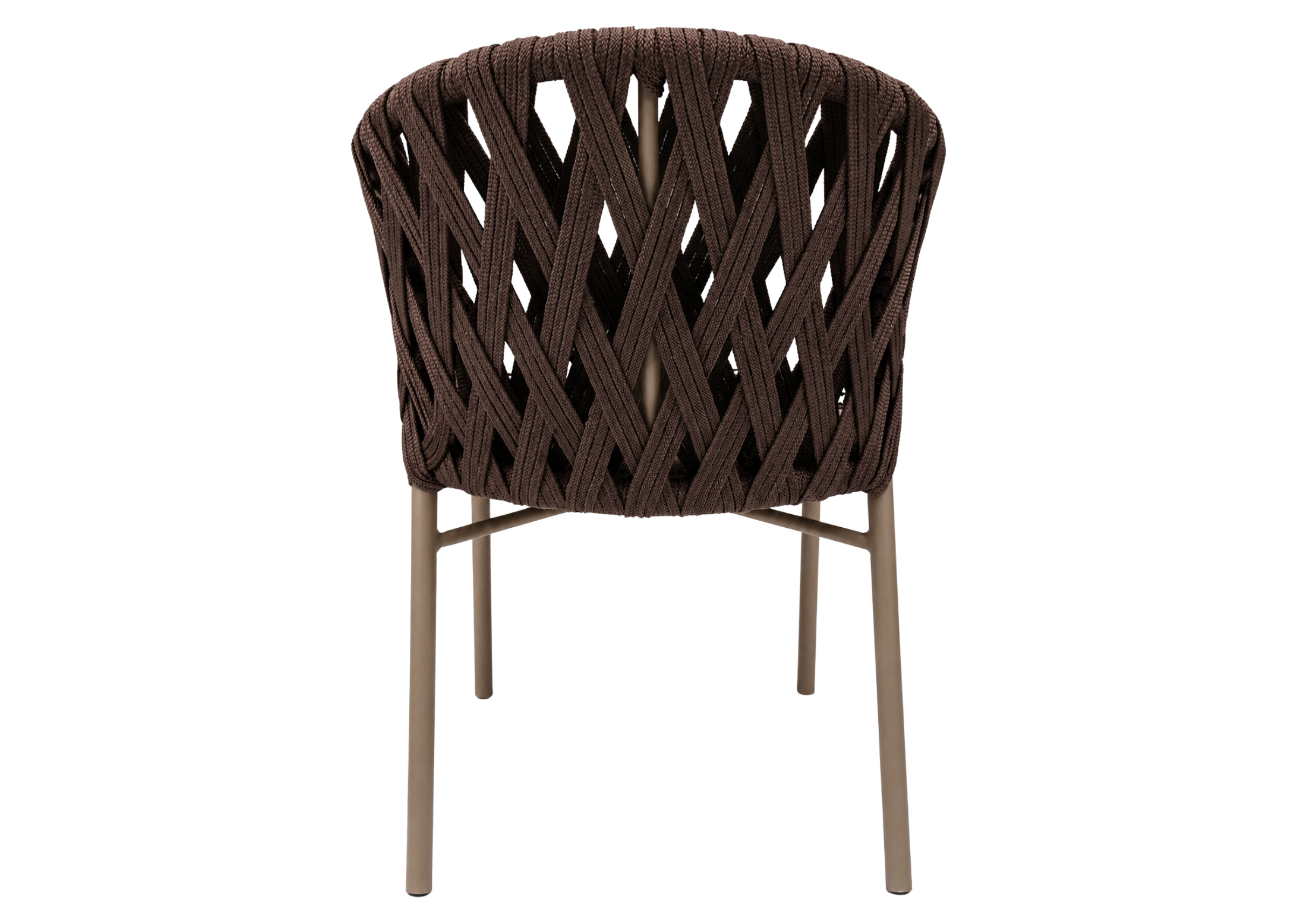 Cadeira modelo Manhattan em alumínio pintado com corda náutica para área externa, apresentando design sofisticado e resistente para ambientes externos.