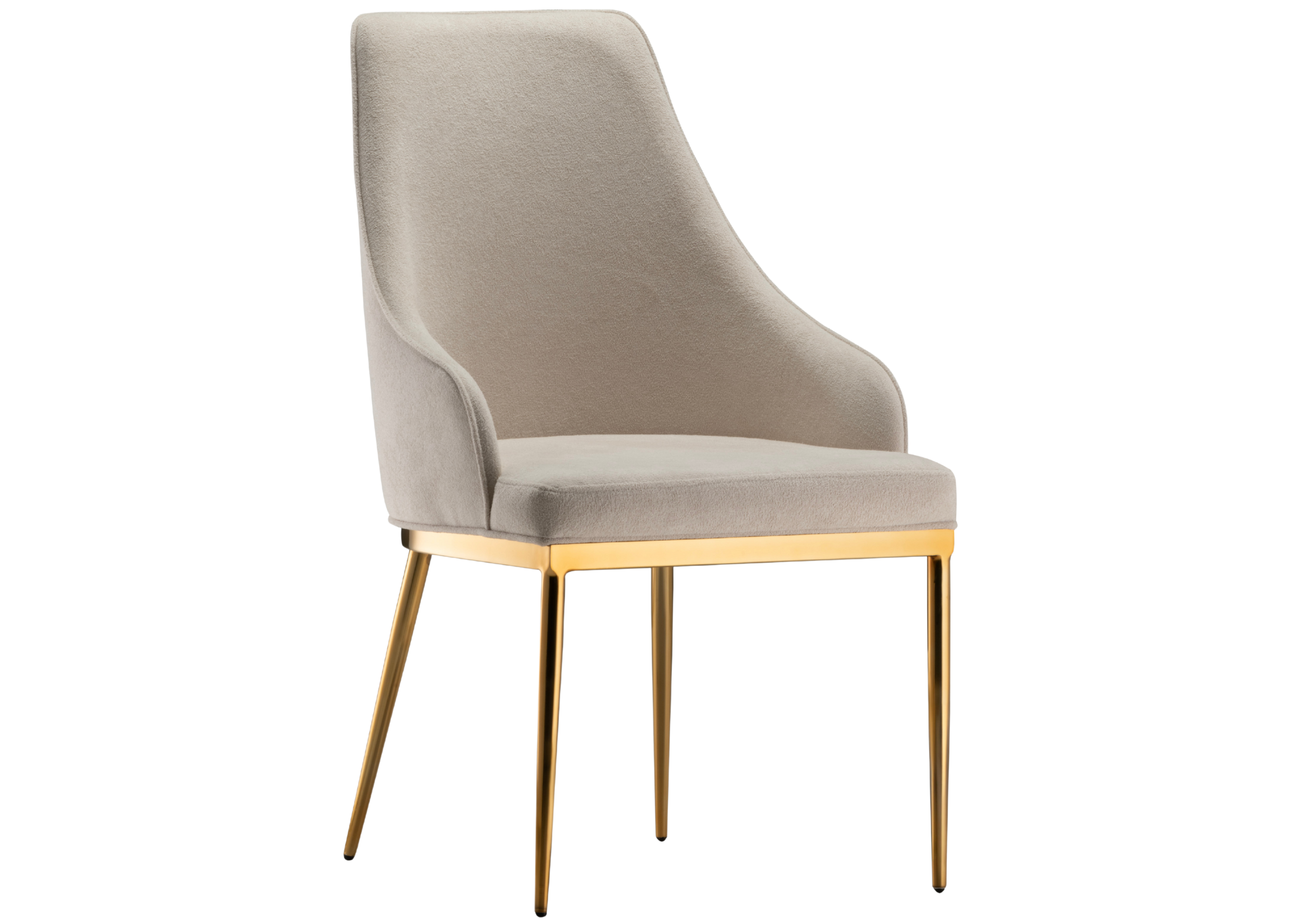 Cadeira Polly para sala de jantar estofada em tecido veludo com base dourada. Móvel elegante e sofisticado para composições refinadas.
