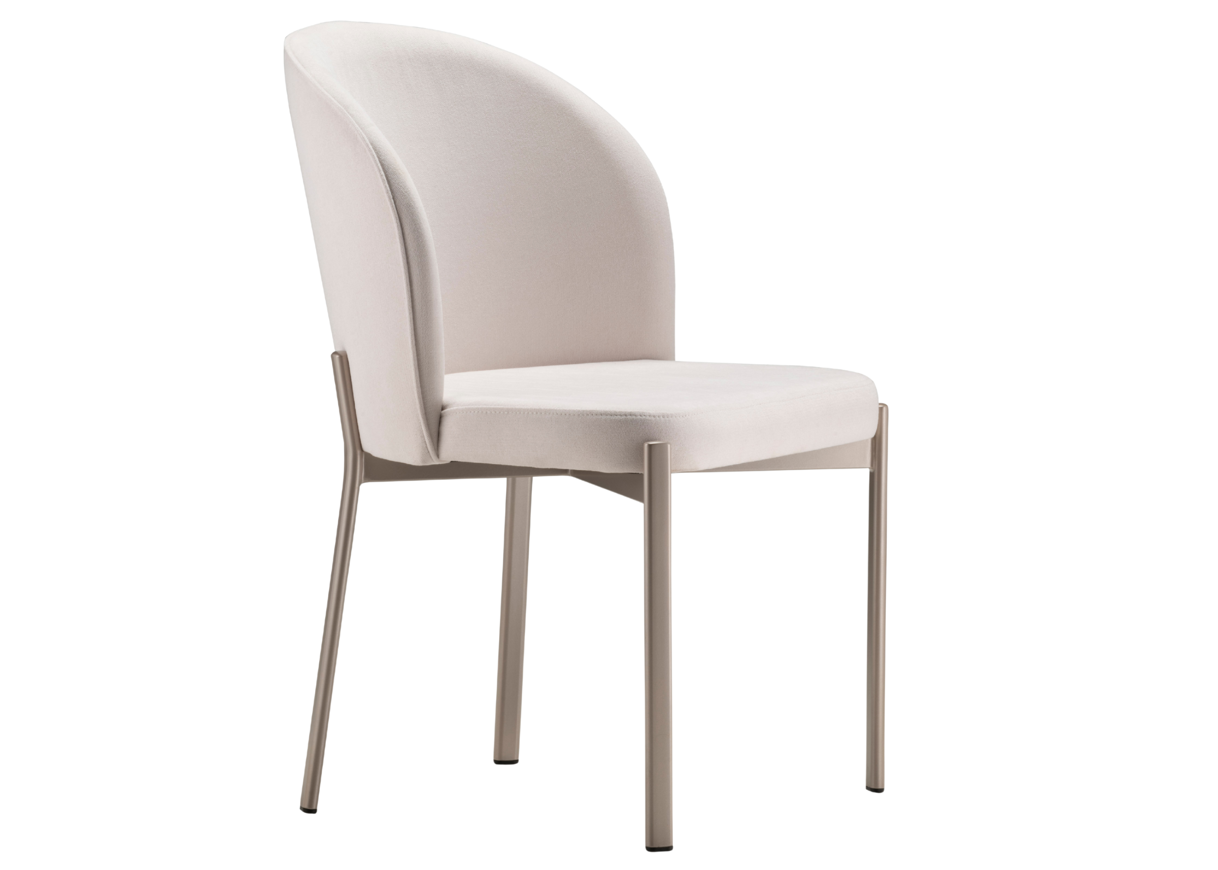 Cadeira Helena para sala de jantar estofada em tecido off-white com design elegante. Móvel sofisticado e confortável para composições refinadas.