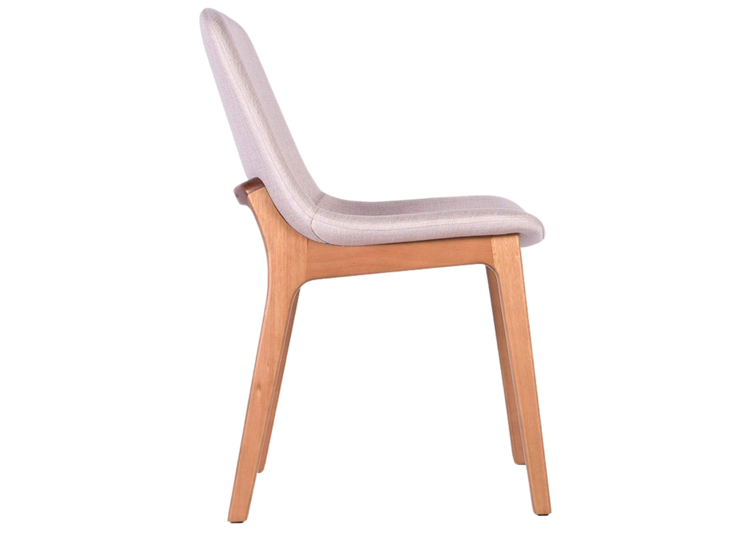 Cadeira Wave estofada para sala de jantar, com base em madeira e design elegante.