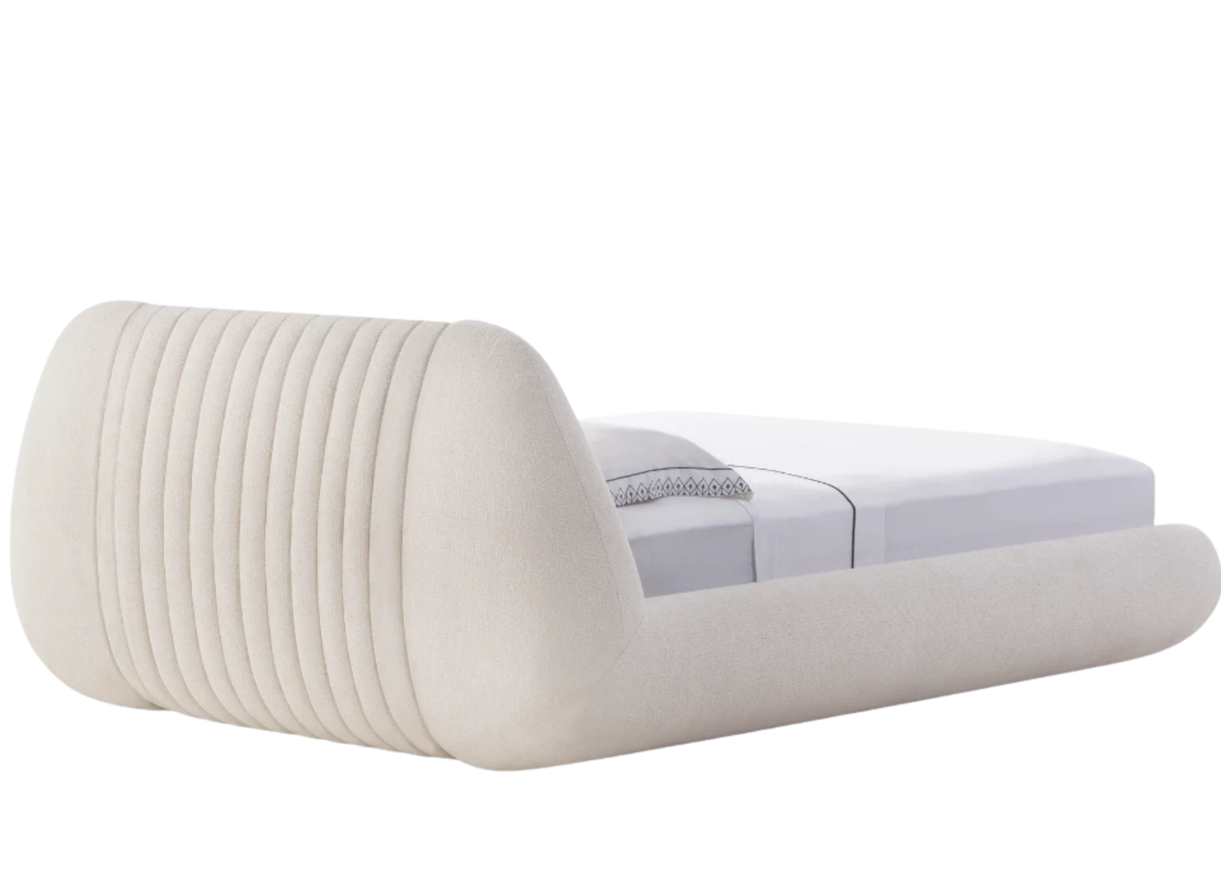 Cama Jubarte com cabeceira de detalhes elegantes e design sofisticado, ideal para compor quartos modernos e acolhedores.