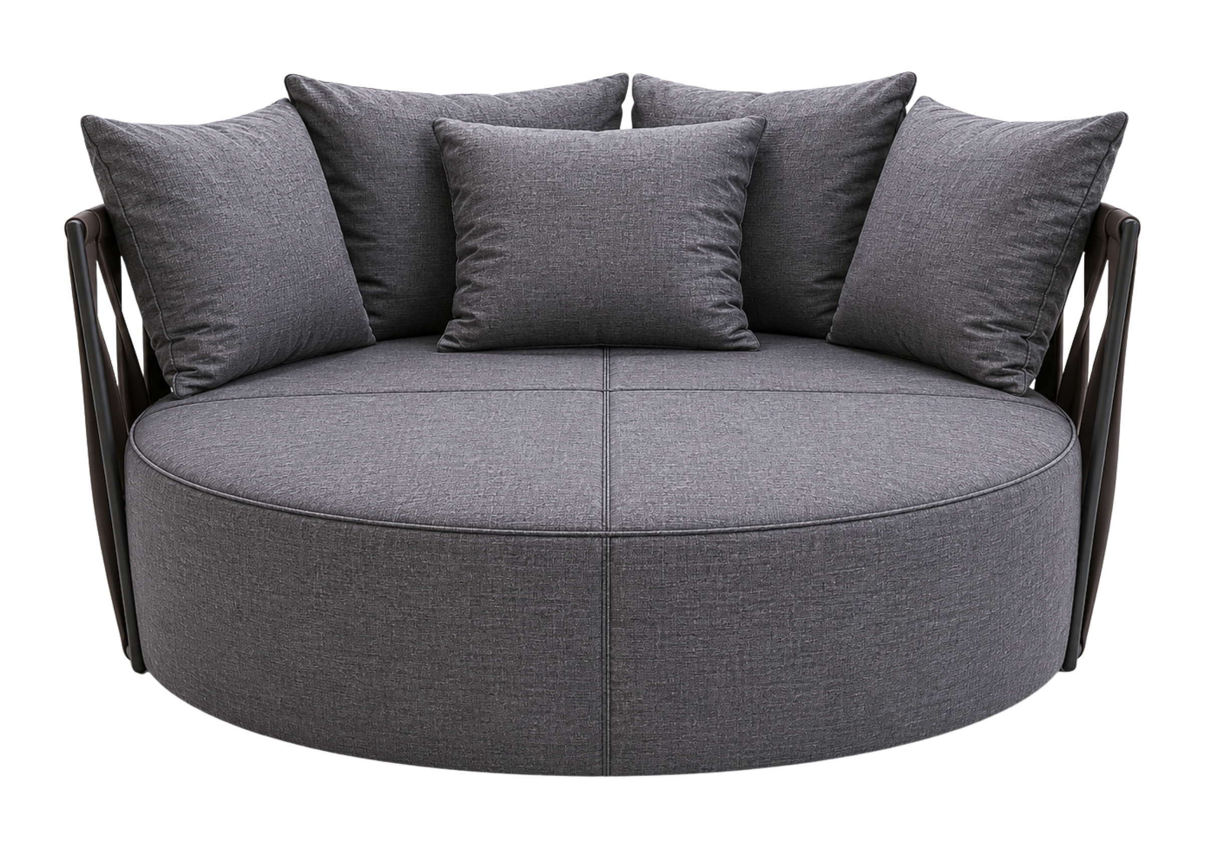 Chaise Lattice com revestimento cinza e almofadas decorativas, apresentando design elegante e sofisticado, ideal para compor ambientes modernos e acolhedores.