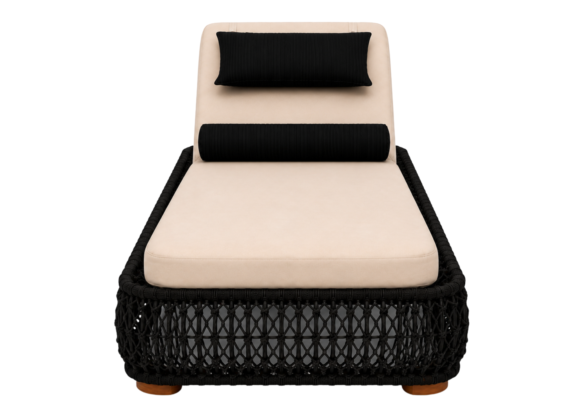 Chaise Solaris para área externa com estrutura em alumínio e corda náutica, apresentando design elegante e funcional para varandas e áreas de lazer.