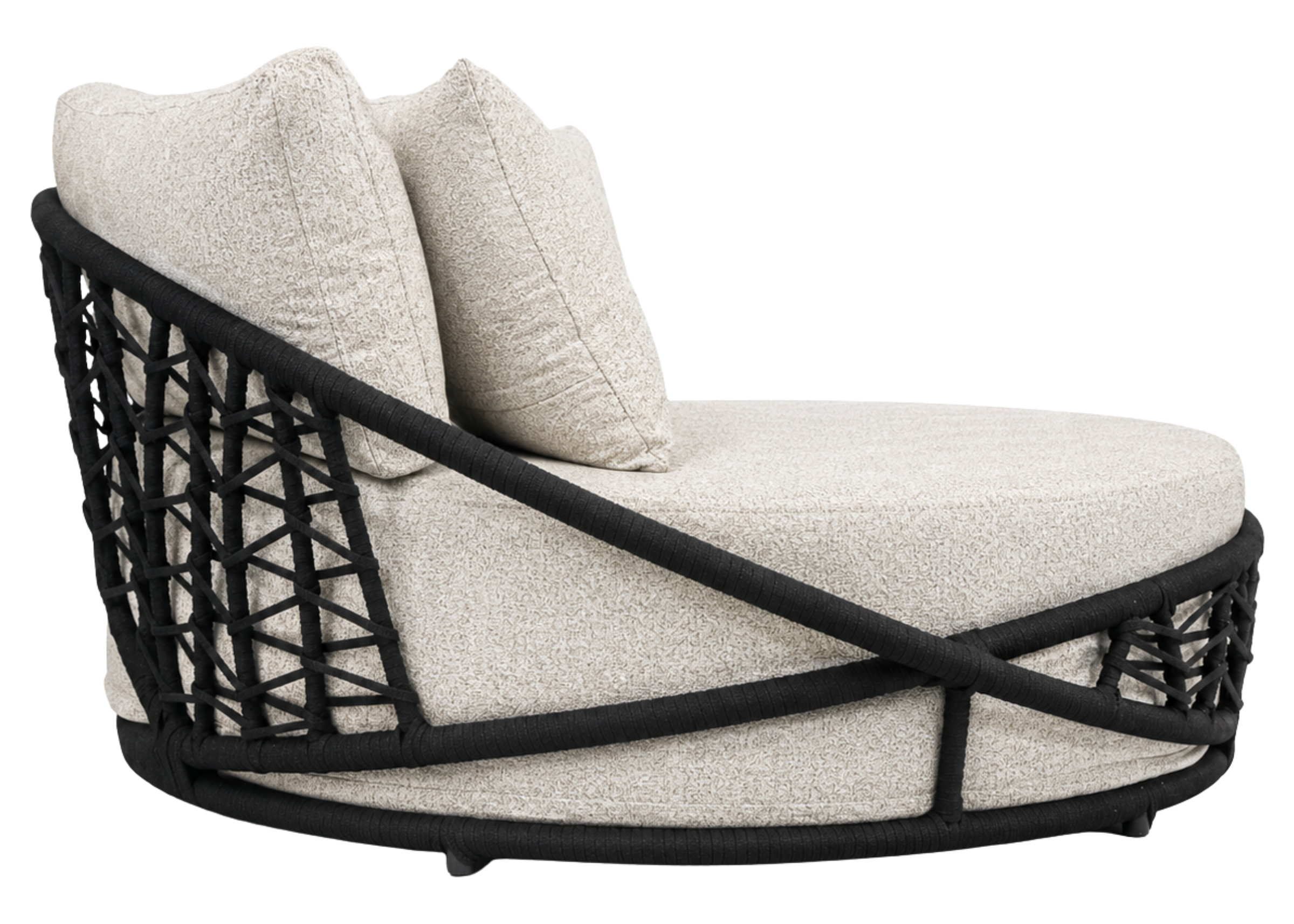 Chaise para área externa Sunrise com alumínio pintado e tecido impermeável, apresentando design sofisticado e resistente para ambientes ao ar livre.