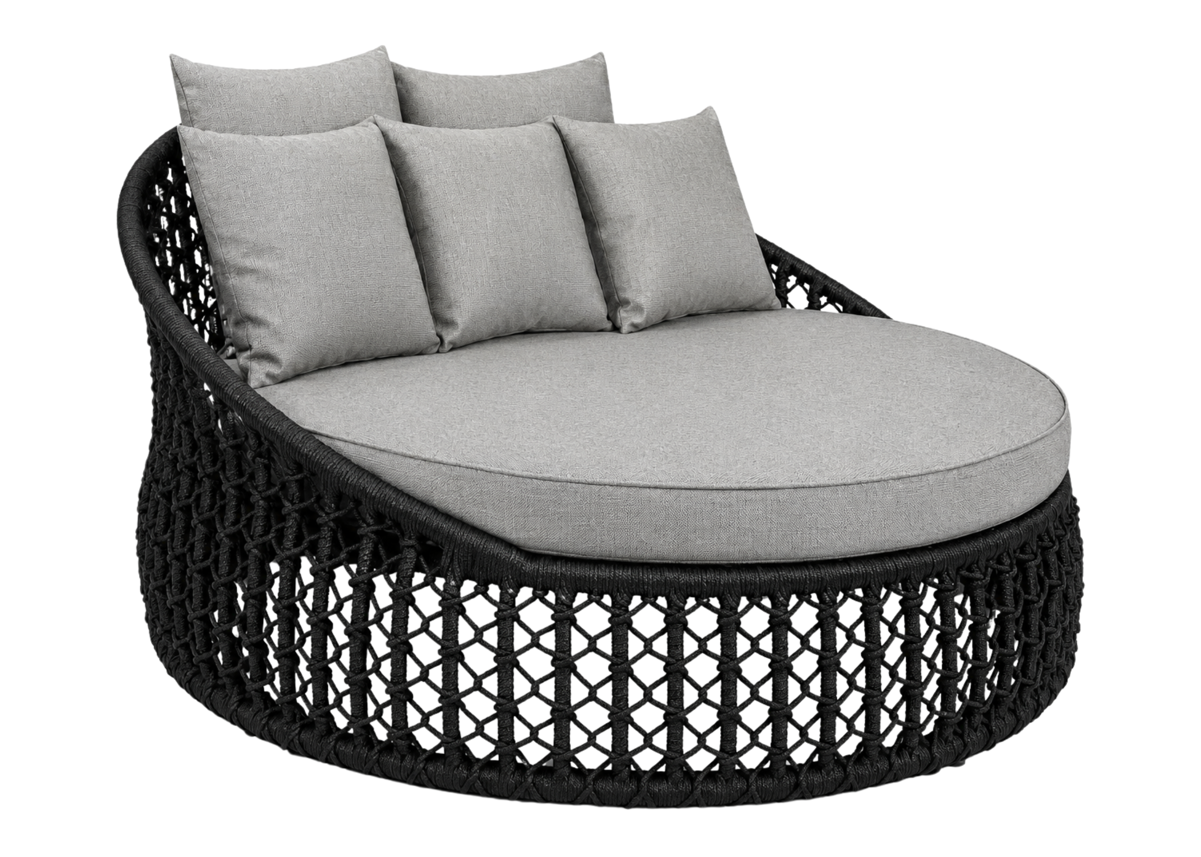 Chaise Terrace para área externa com estrutura em alumínio pintado e corda náutica, apresentando design sofisticado e resistente para ambientes ao ar livre.