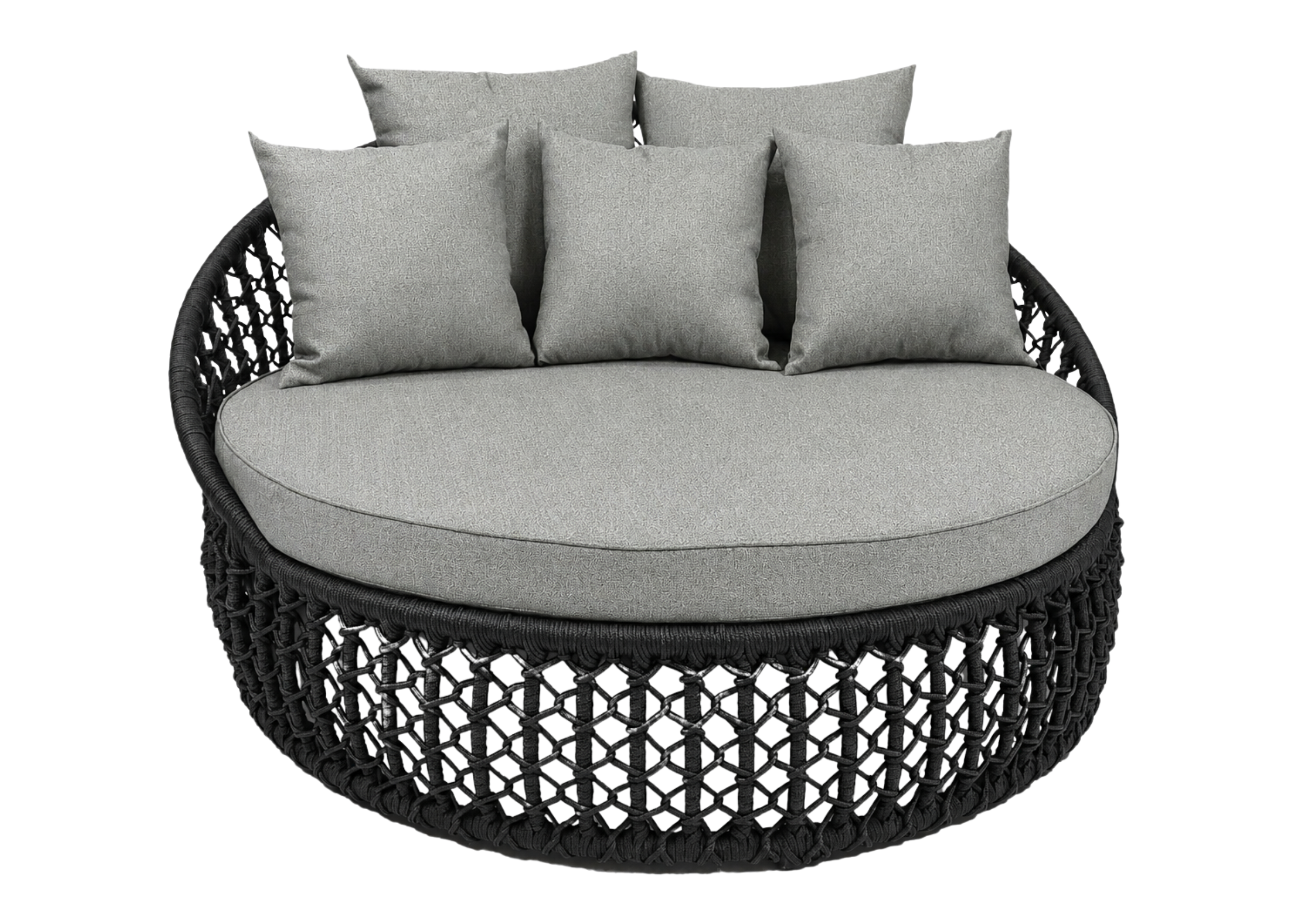 Chaise Terrace para área externa com corda náutica e revestimento impermeável, apresentando conforto e durabilidade para varandas, jardins e áreas de lazer.