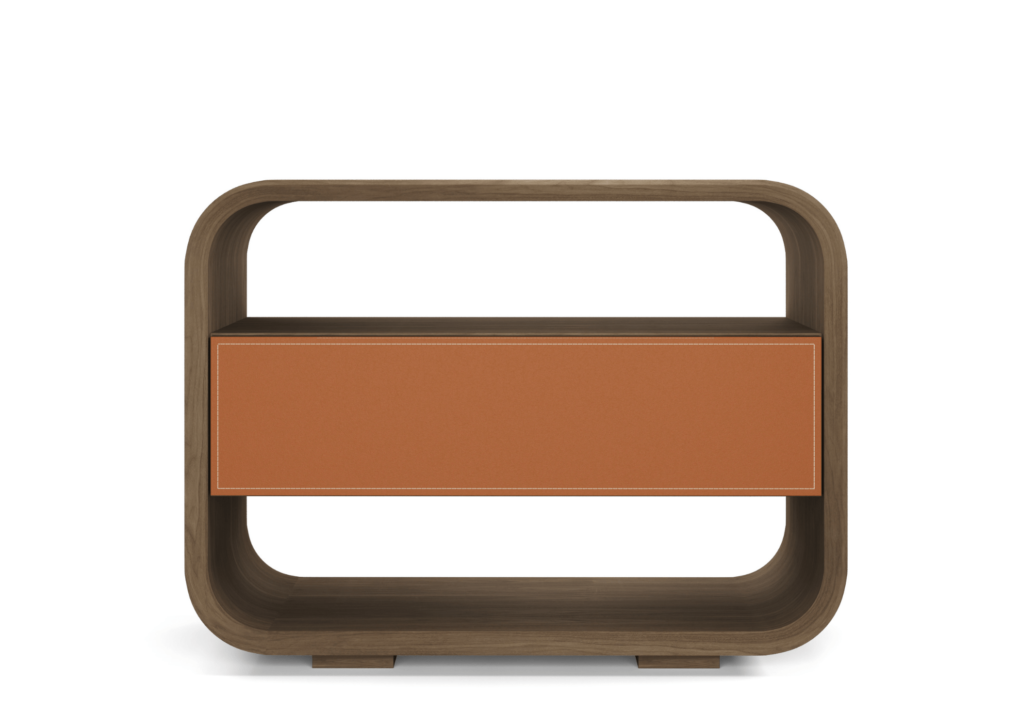 Detalhe da gaveta e nicho aberto da Mesa de Cabeceira Nero, ideal para organização com estilo.