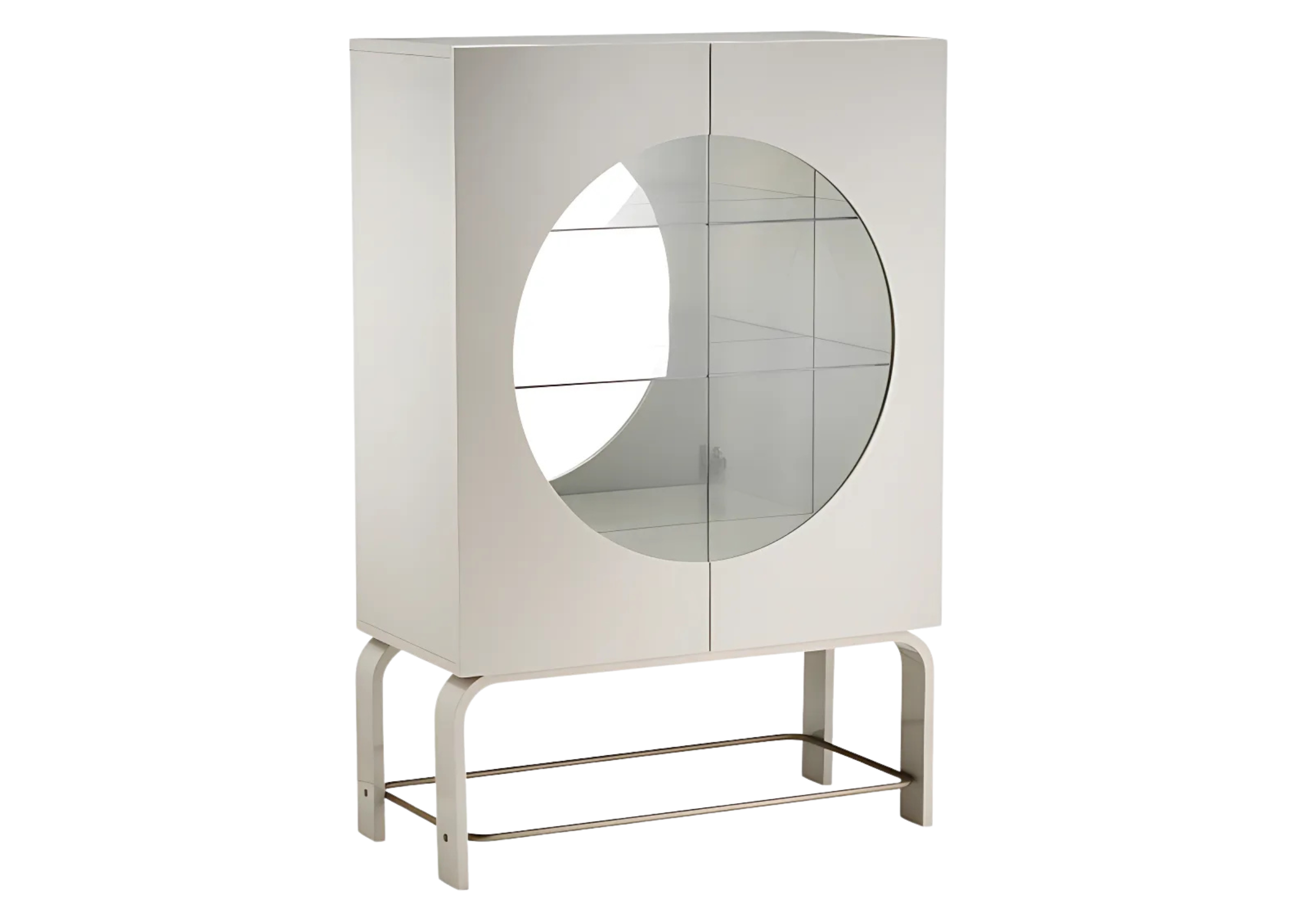 Cristaleira moderna modelo Vianello com acabamento laqueado off white e detalhe em vidro transparente, ideal para compor salas de jantar elegantes.