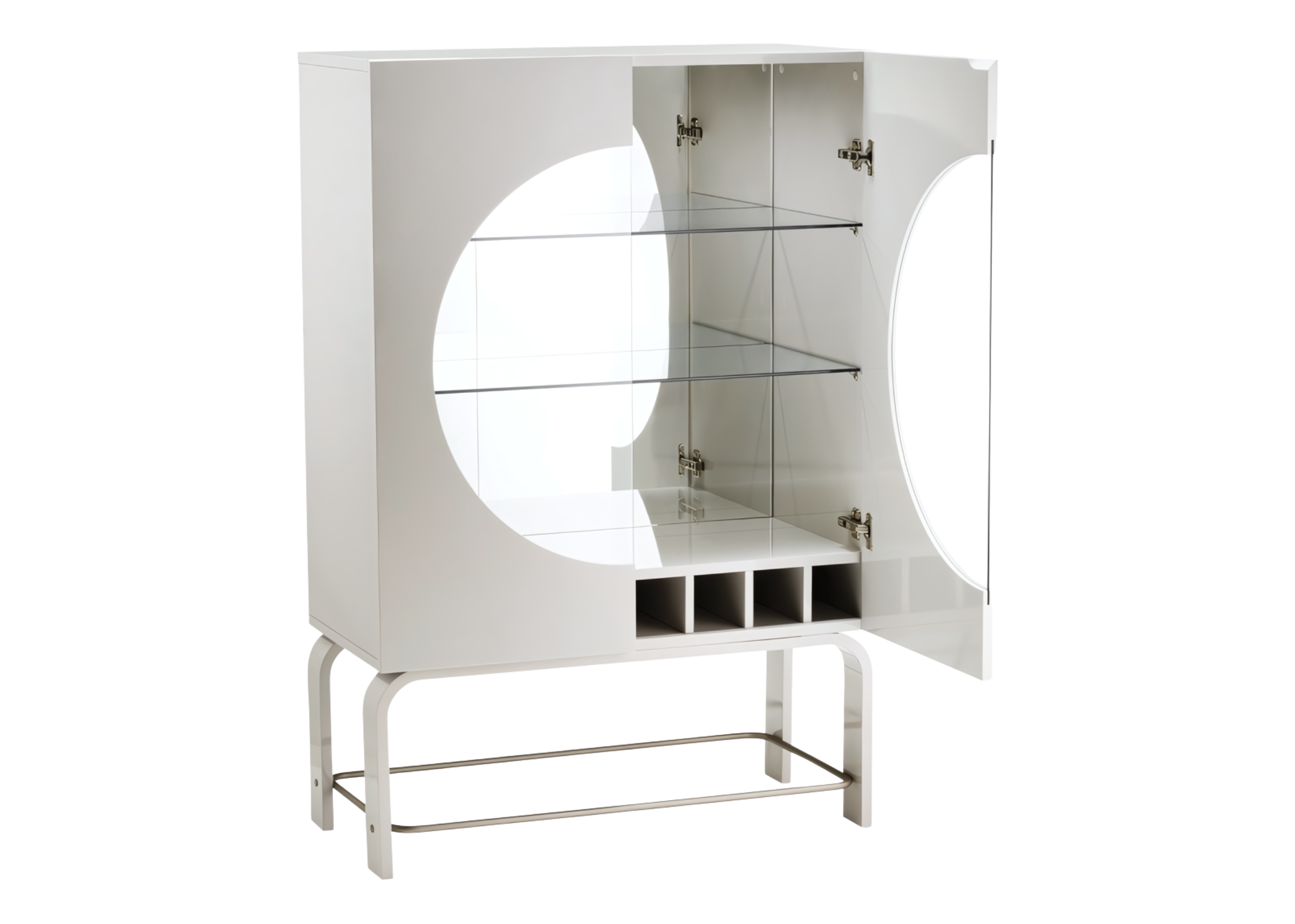 Cristaleira Vianello moderna com duas portas, acabamento em laca off white, design sofisticado para salas de jantar.