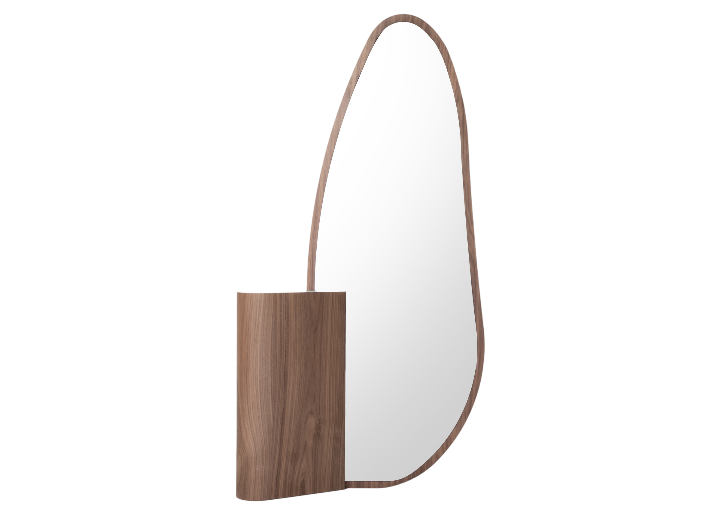 Espelho de Chão Frame com moldura em lâmina de madeira e formato orgânico, peça moderna para decoração sofisticada.