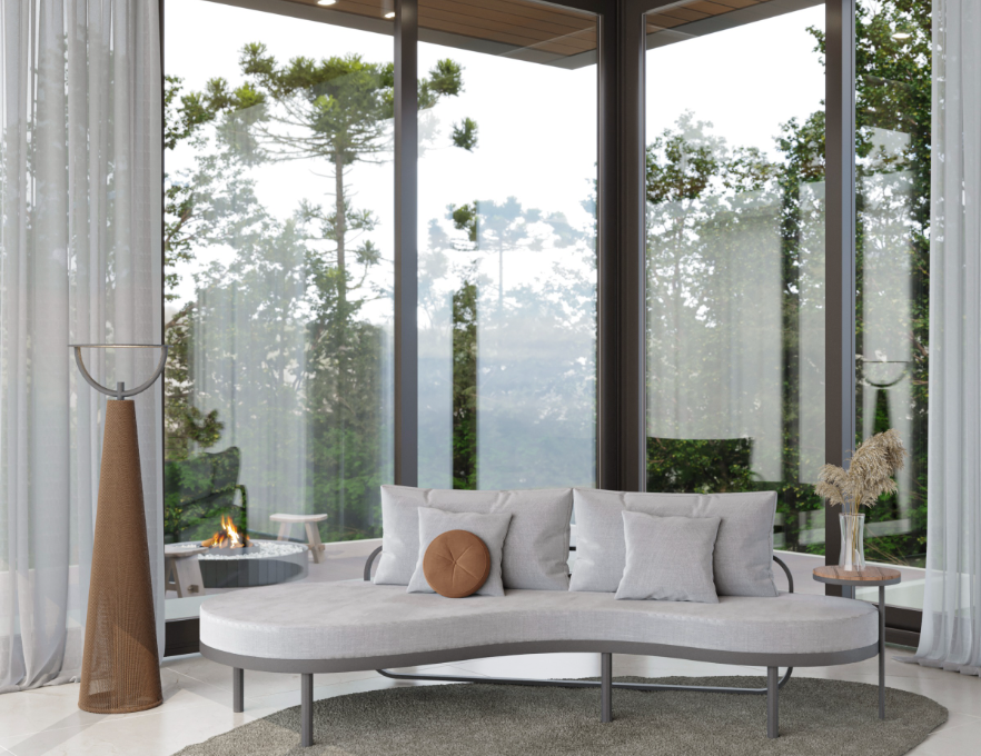 Design moderno e resistente do sofá Oasis para jardins e varandas.