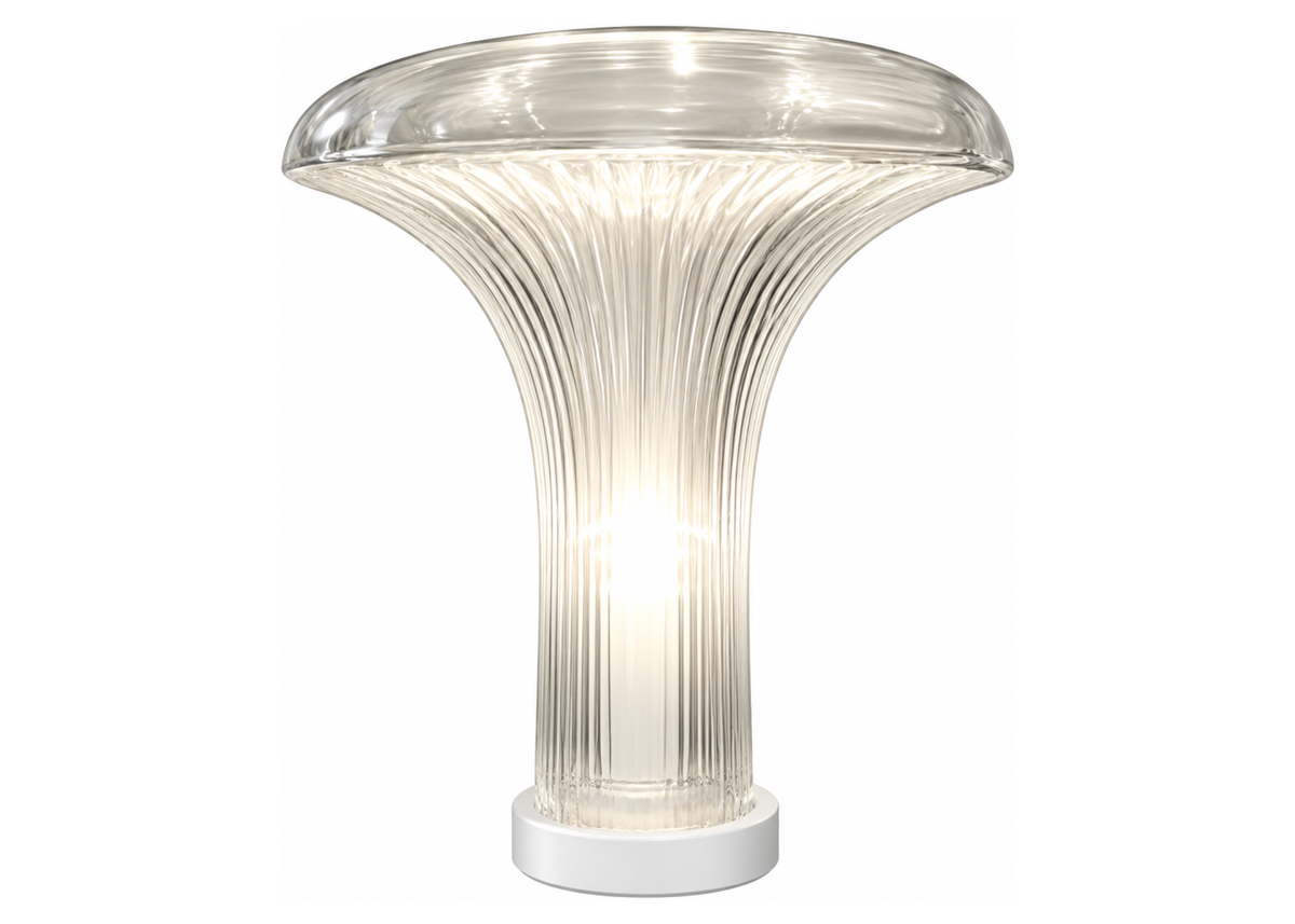 Luminária de mesa 4130 com design sofisticado e corpo em vidro translúcido, perfeita para valorizar a decoração de ambientes contemporâneos.