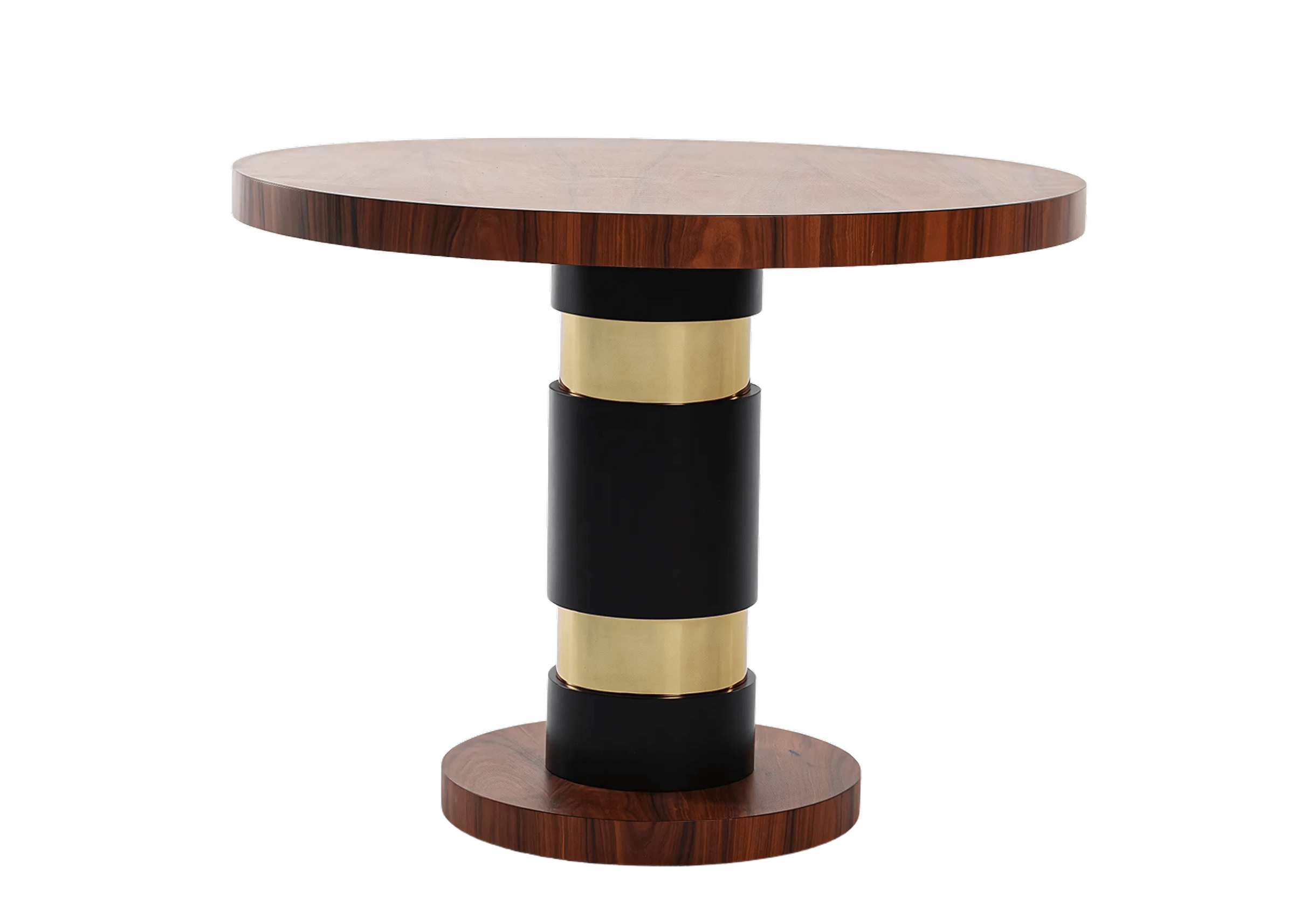 Mesa de Apoio Mozard com tampo em lâmina de madeira e base laqueado com detalhes em aço inox dourado.