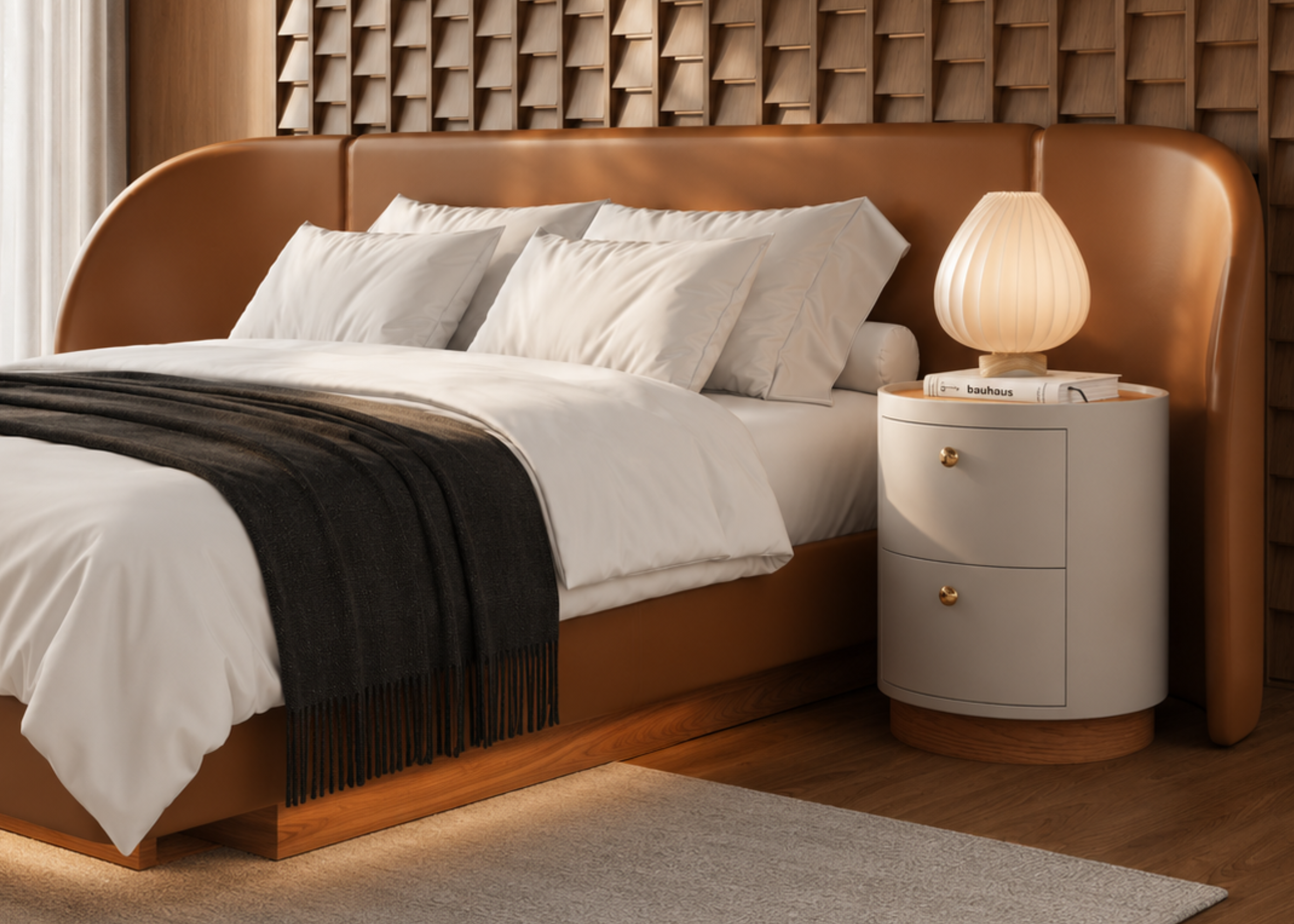 Mesa de cabeceira Lusso com design luxuoso, sofisticado e detalhes encantadores, ideal para compor quartos elegantes e contemporâneos.