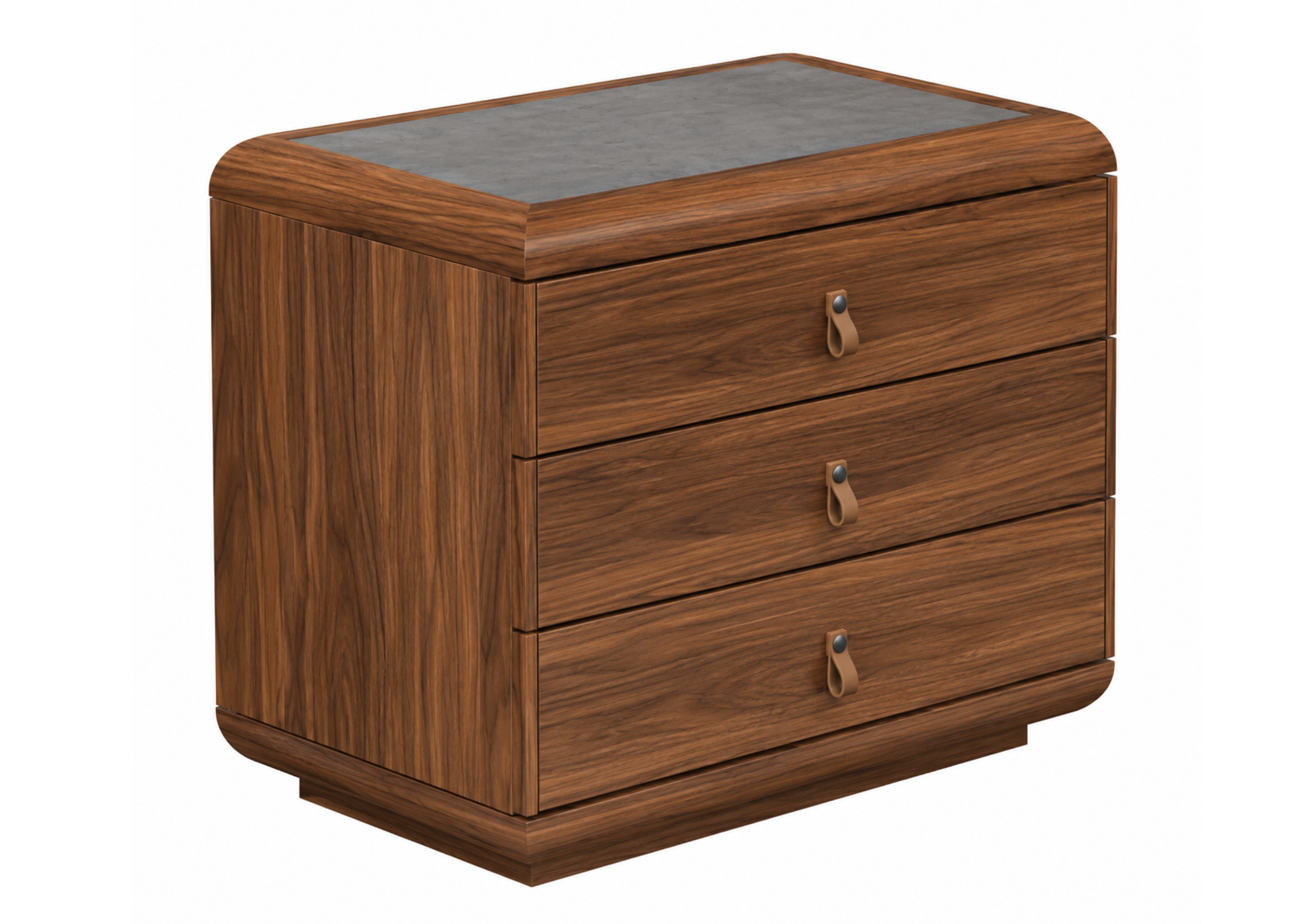 Mesa de cabeceira Thor com acabamento em lâmina de madeira, apresentando design sofisticado e elegante, ideal para compor quartos modernos e refinados.