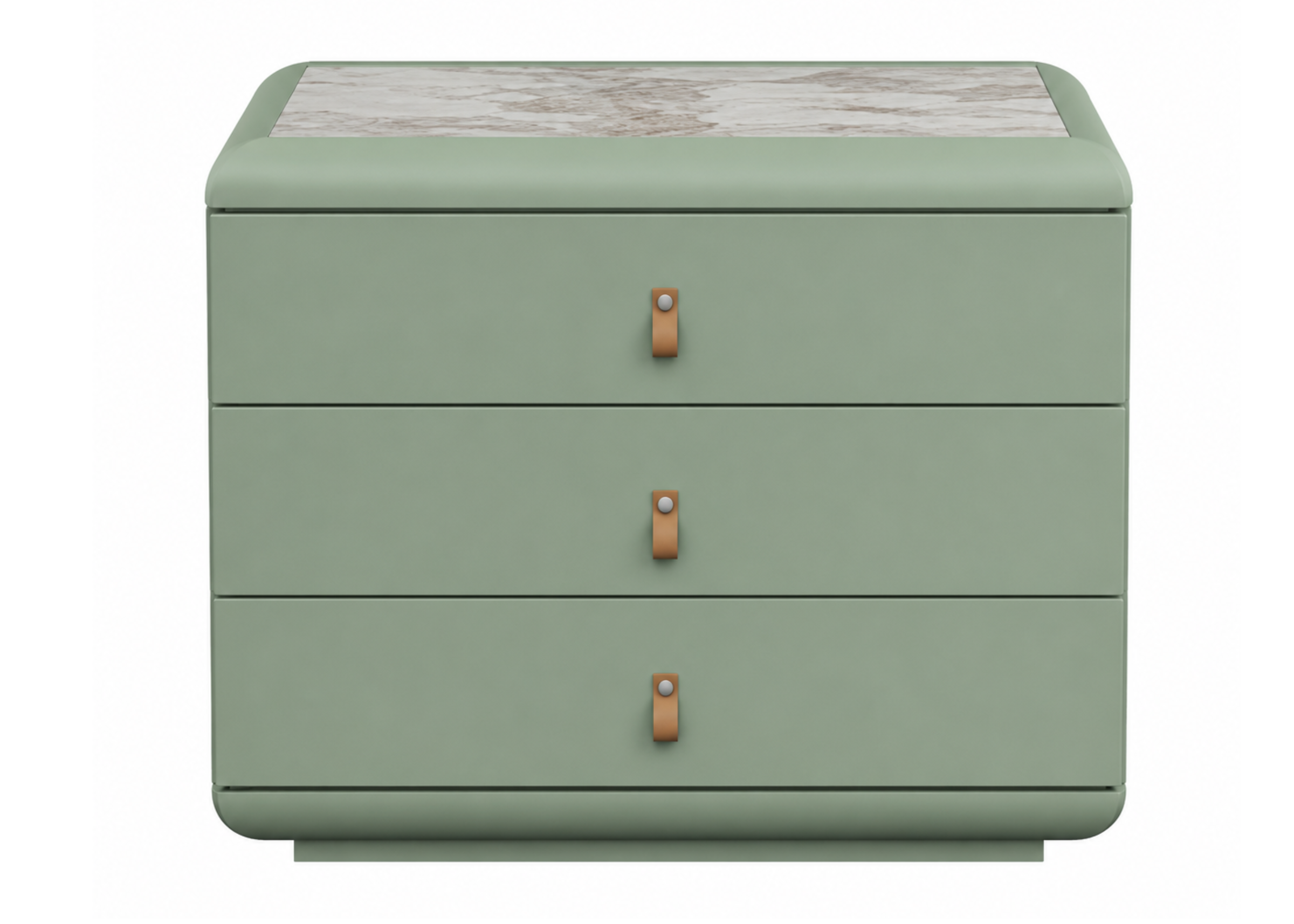 Mesa de cabeceira Thor com puxadores em couro, apresentando design elegante e sofisticado, ideal para compor quartos modernos e refinados.