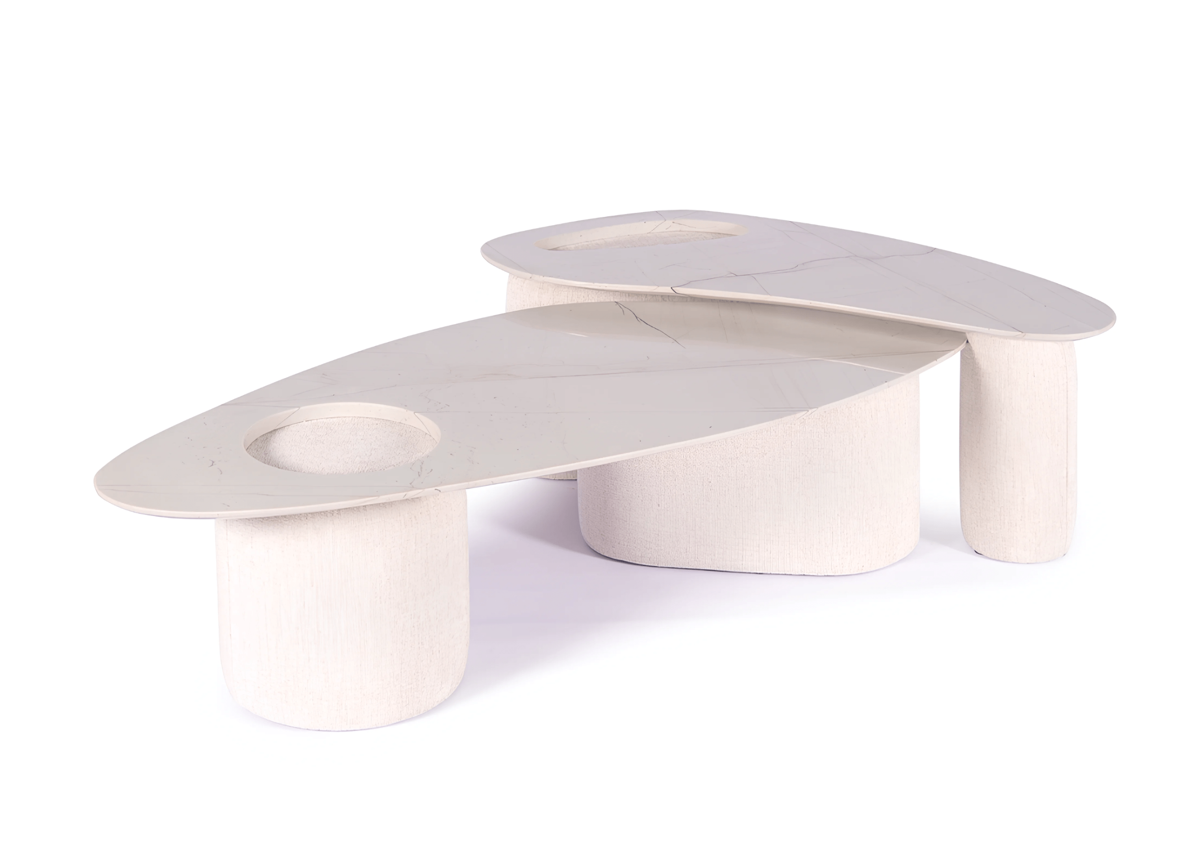 Mesa de centro Ágata com tampo em mármore, design sofisticado e elegante, destacada sobre fundo neutro. Ideal para compor salas de estar requintadas.