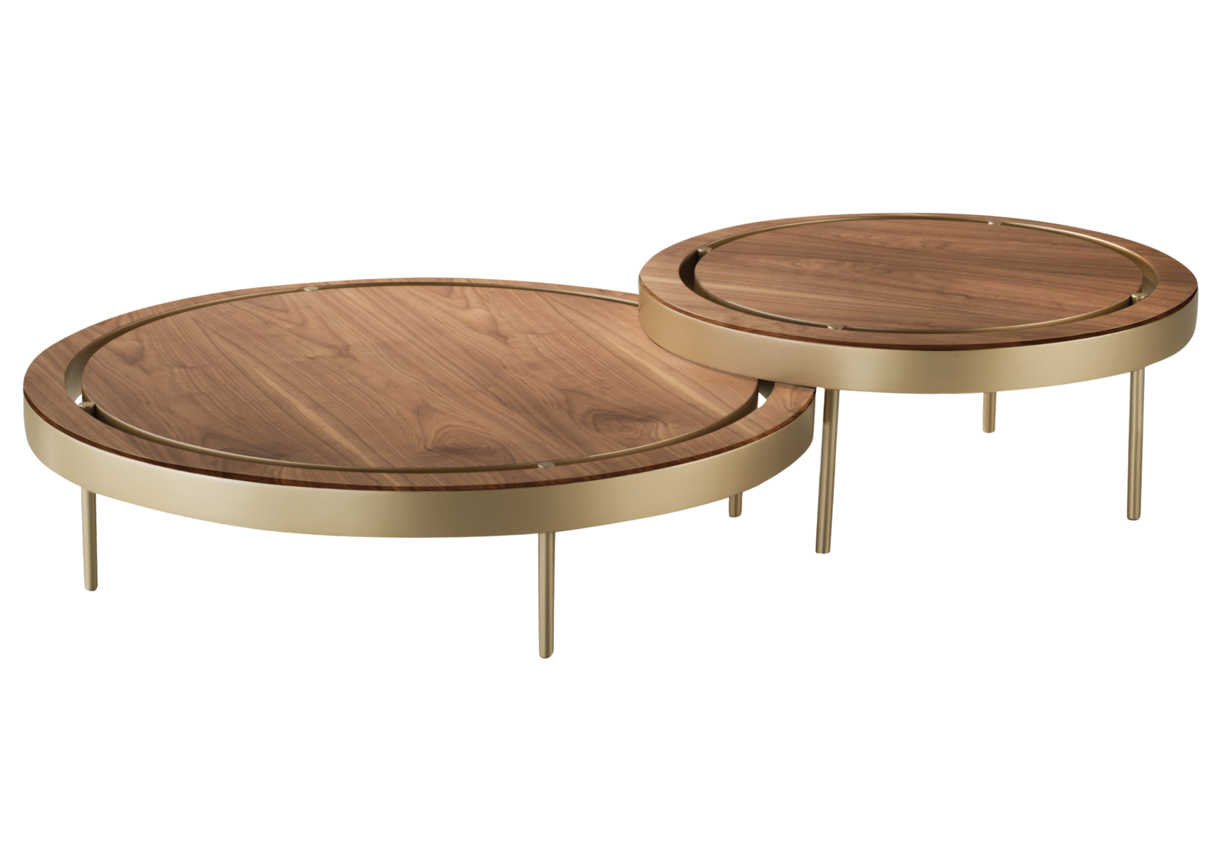 Mesa de centro em carvalho mel com detalhe em frisos decorativos. Design contemporâneo e sofisticado, ideal para composições elegantes, apresentada sobre fundo neutro.
