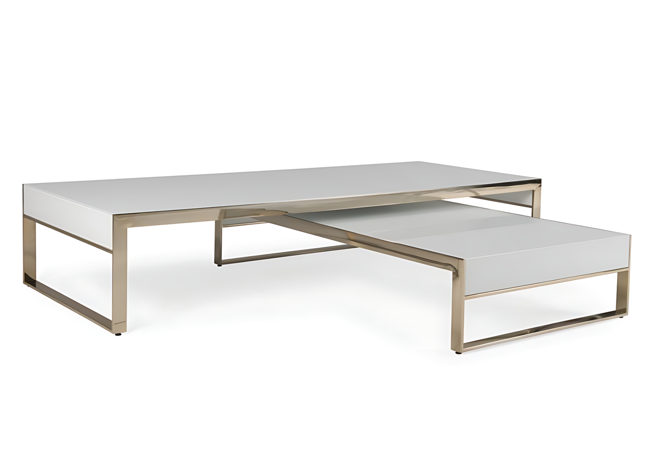 Mesa de Centro Luna com acabamento em aço inox.