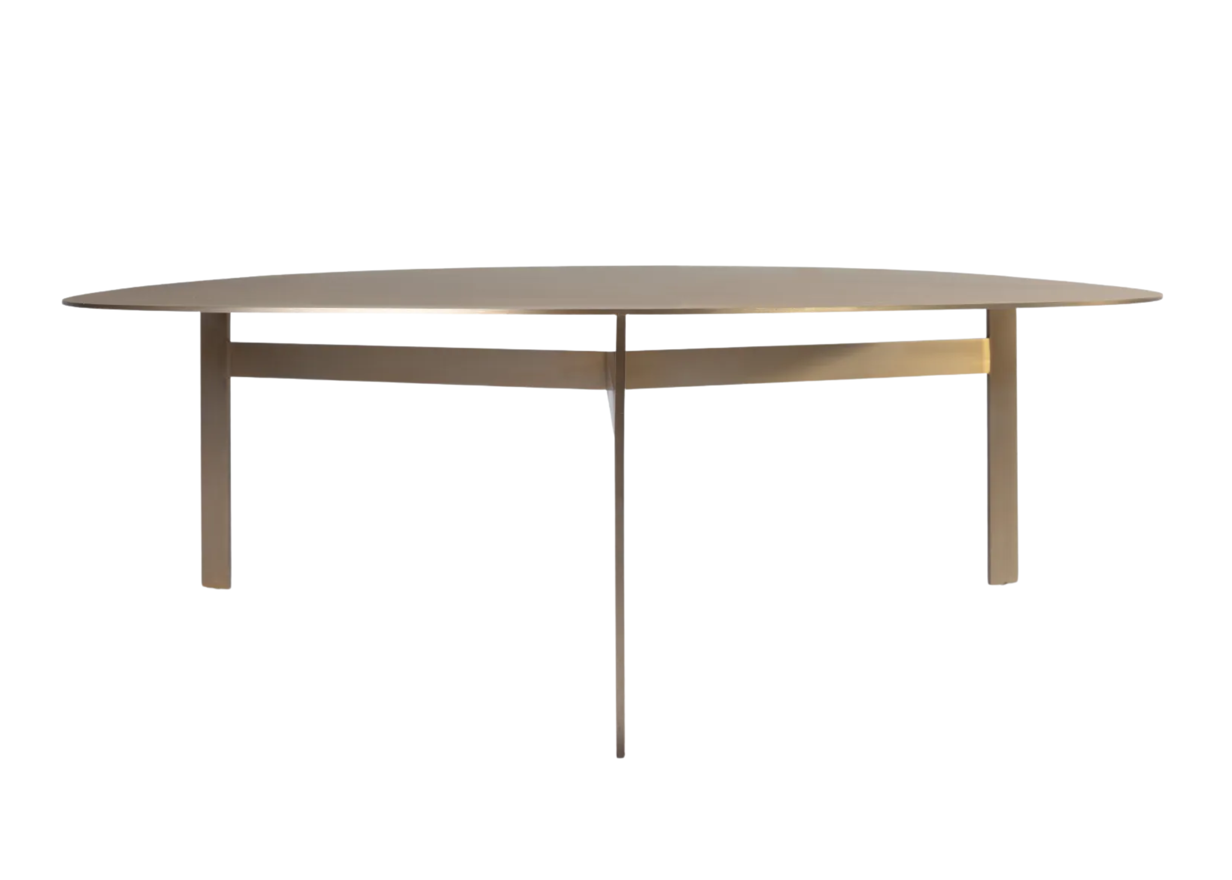 Mesa de centro Infinity orgânica com tampo refinado e base em aço inox que destaca detalhes sofisticados no design.