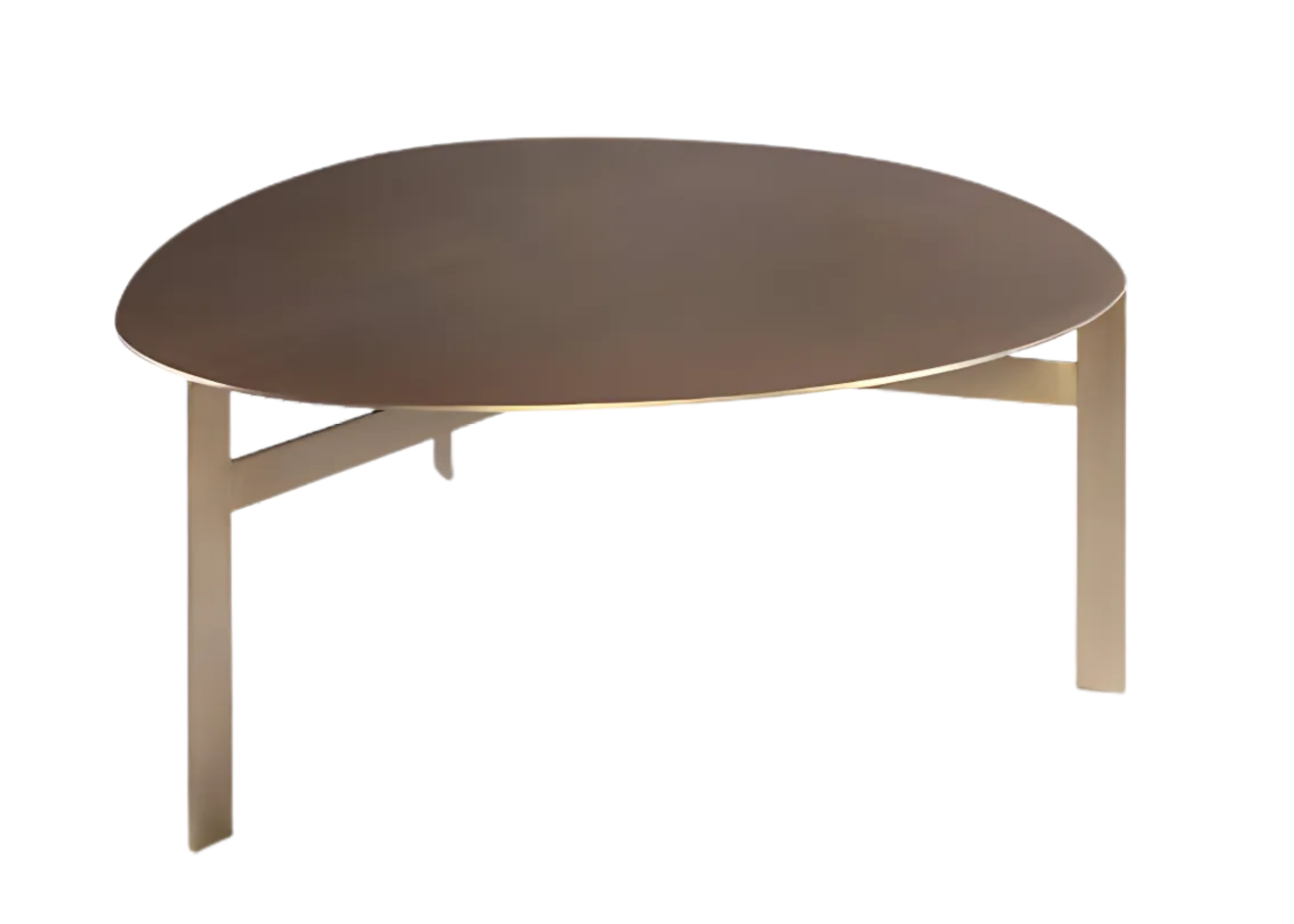 Mesa de centro Infinity orgânica com tampo sofisticado e base em aço inox que valoriza os detalhes e o design moderno.