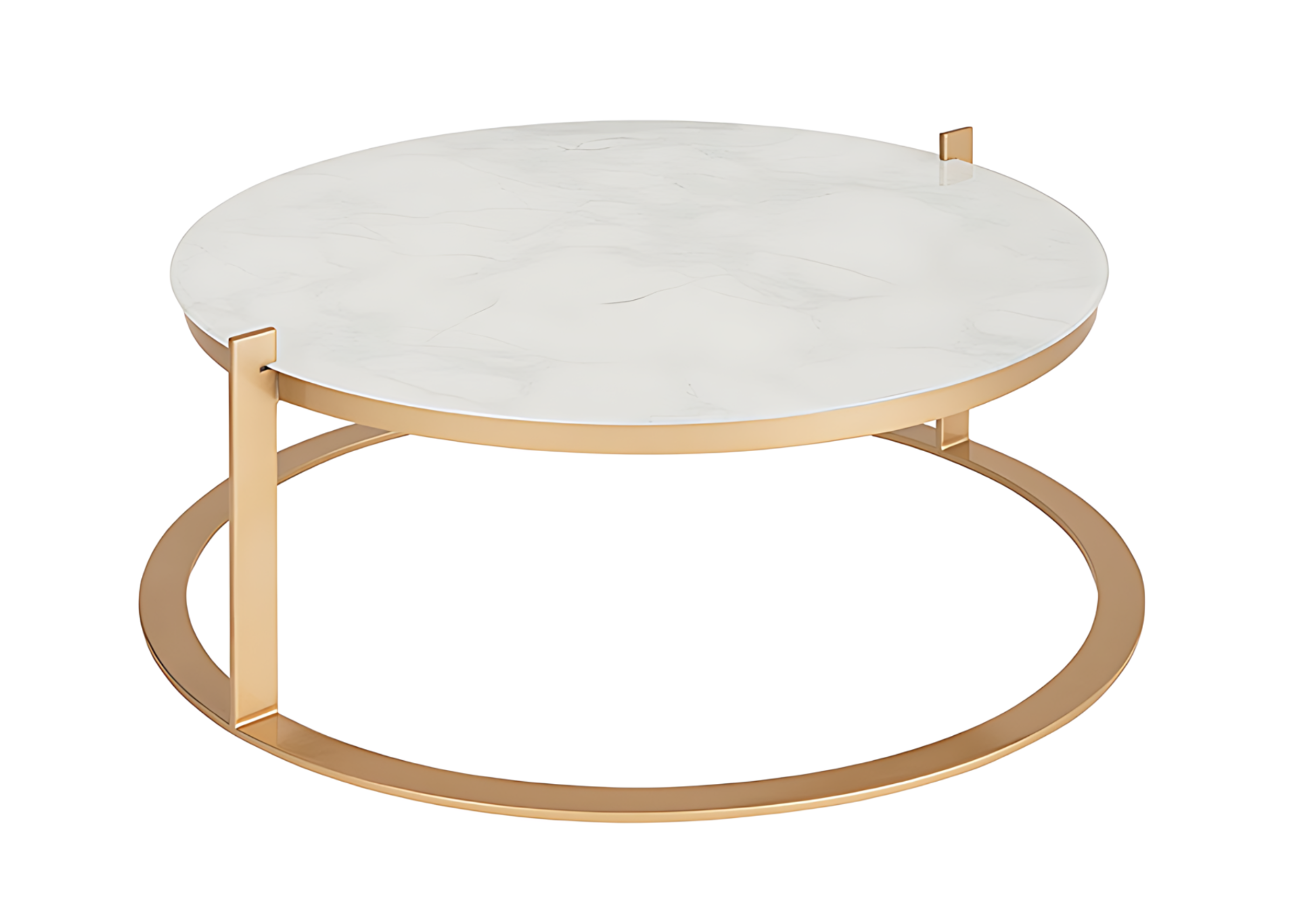 Mesa de centro Abel com tampo laqueado e base dourada, apresentando design elegante e sofisticado, ideal para compor ambientes modernos e refinados.