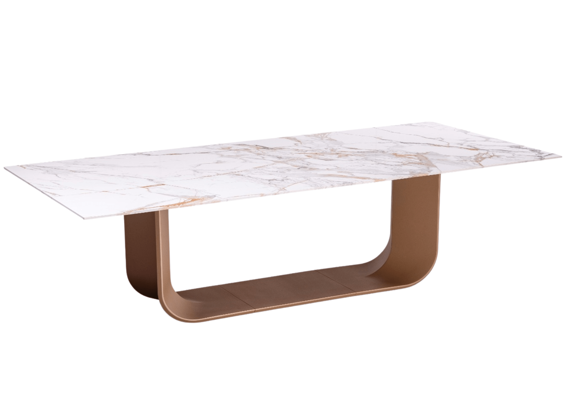 Mesa de jantar bell com tampo em pedra sinterizada e base em mdf laqueado com design curvado e acabamento moderno e elegante.
