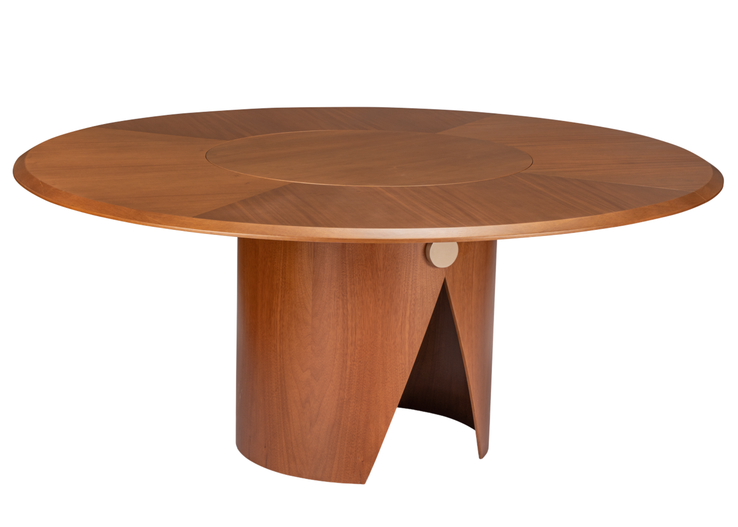 Mesa de jantar Fonte com detalhe metalizado na base, apresentando design elegante e sofisticado, ideal para compor salas de jantar modernas e refinadas.