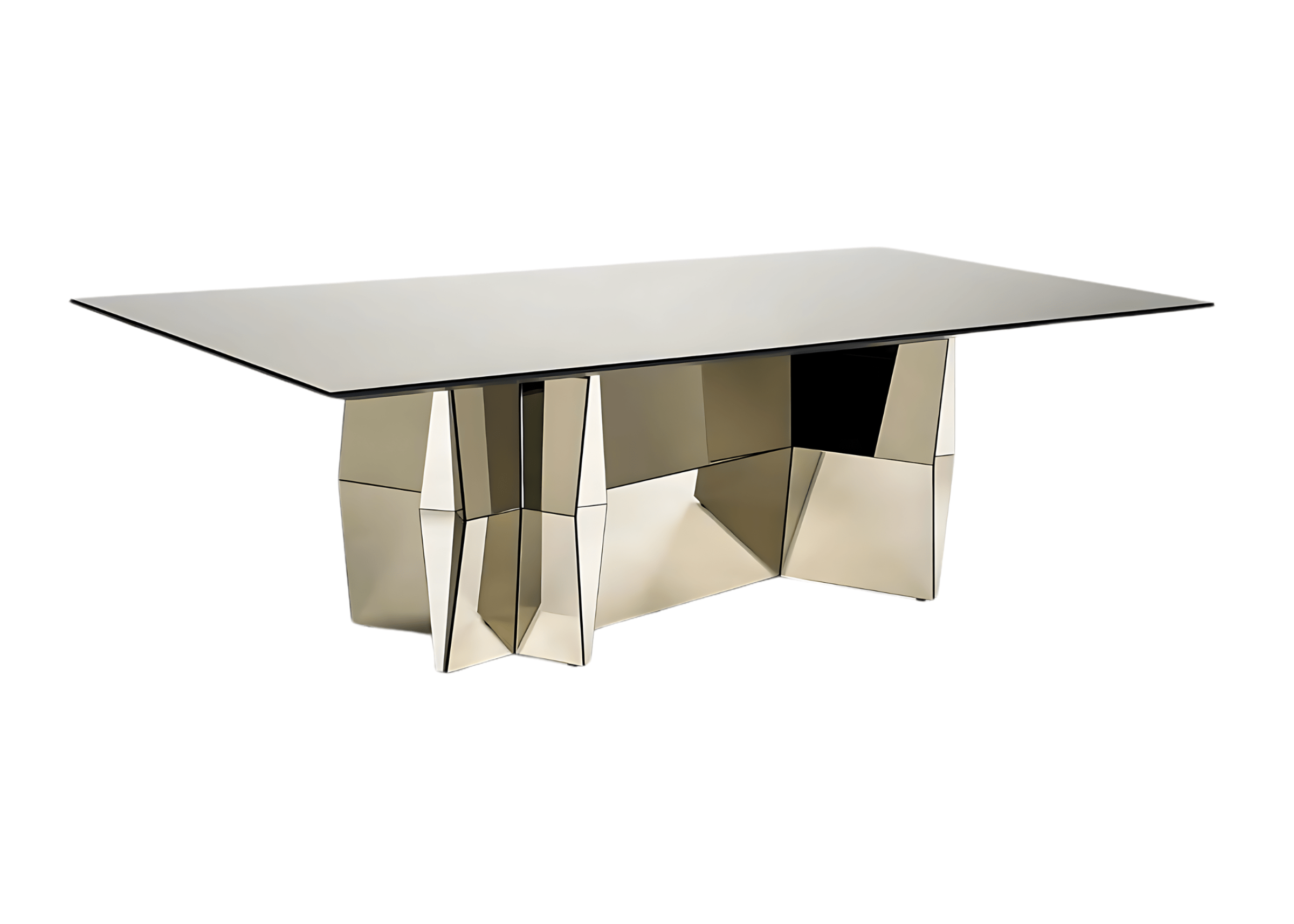 Mesa de jantar Duquesa espelhada com detalhes luxuosos que elevam a sofisticação do ambiente.