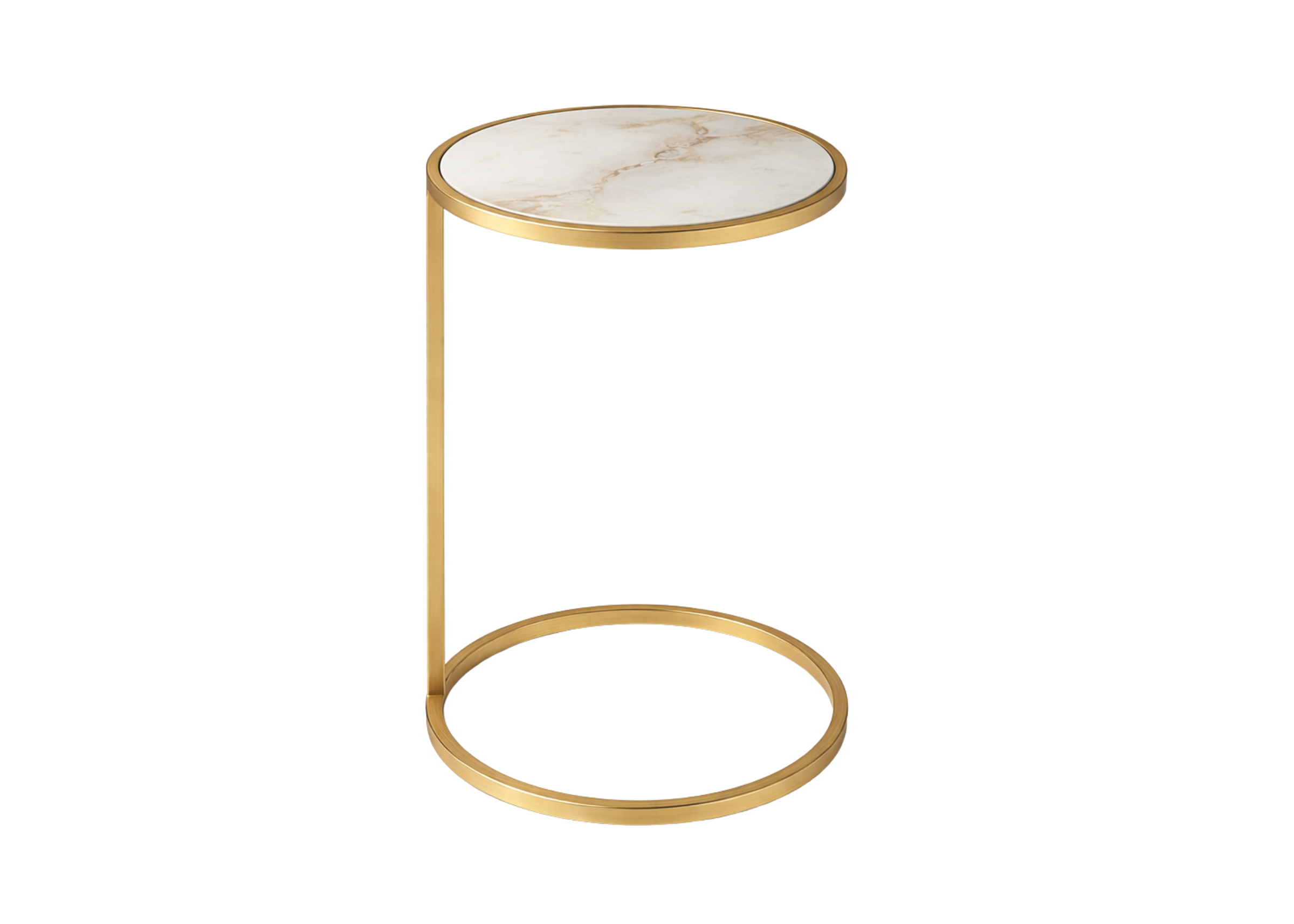 Mesa lateral redonda moderna Eldorado em inox, ideal para salas de estar, oferecendo elegância e um toque contemporâneo ao lado de sofás.