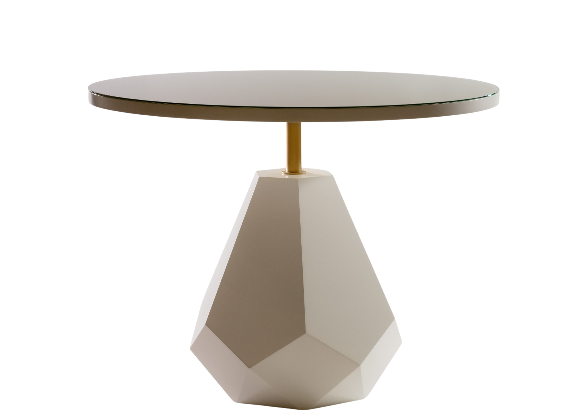 Mesa lateral redonda modelo Âmbar com acabamento laqueado off white, design moderno e elegante, ideal para compor salas de estar sofisticadas.