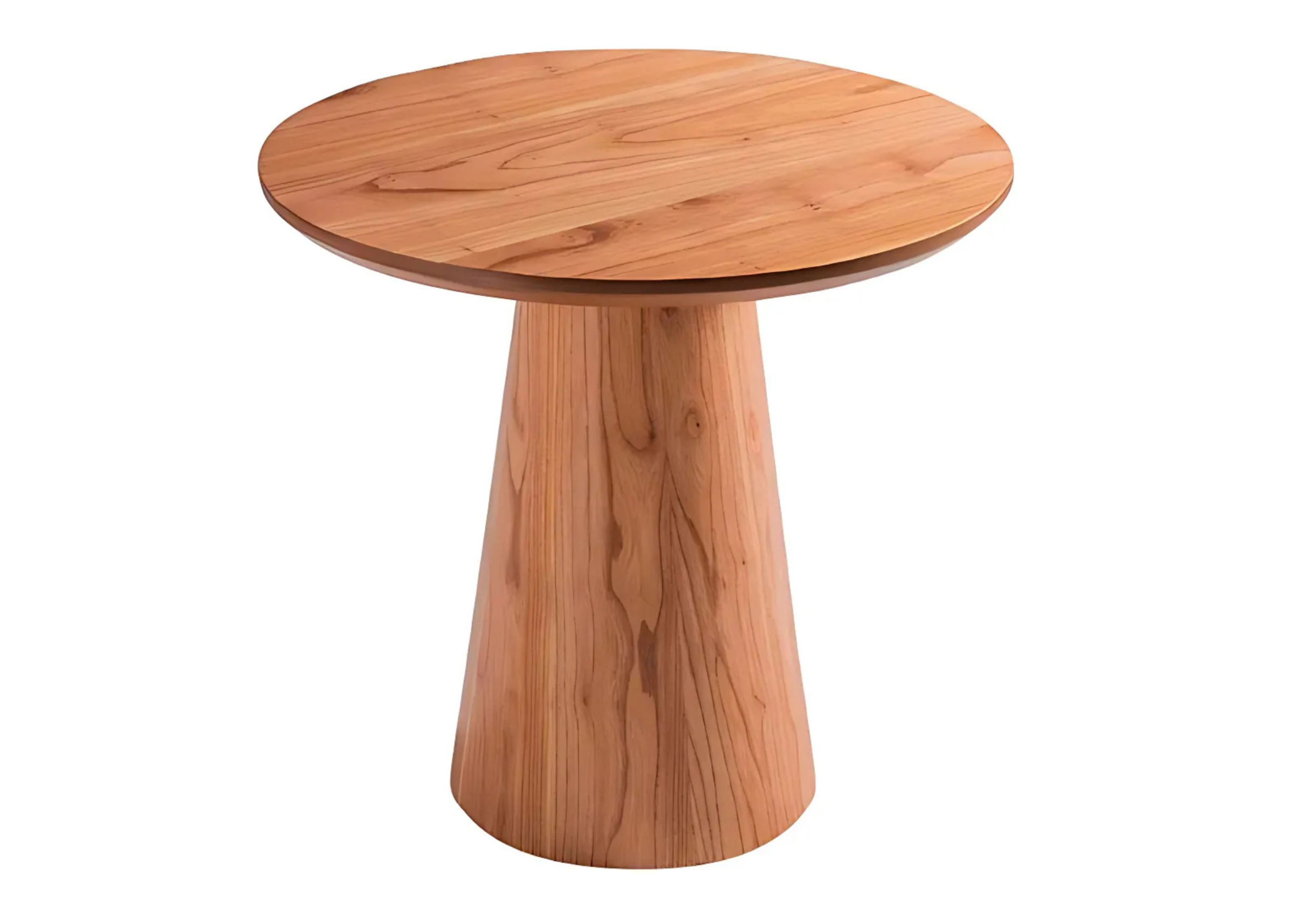 Mesa lateral redonda Denver em madeira cinamomo natural, ideal para salas de estar contemporâneas. Design orgânico e sofisticado que traz aconchego e estilo natural aos ambientes modernos.