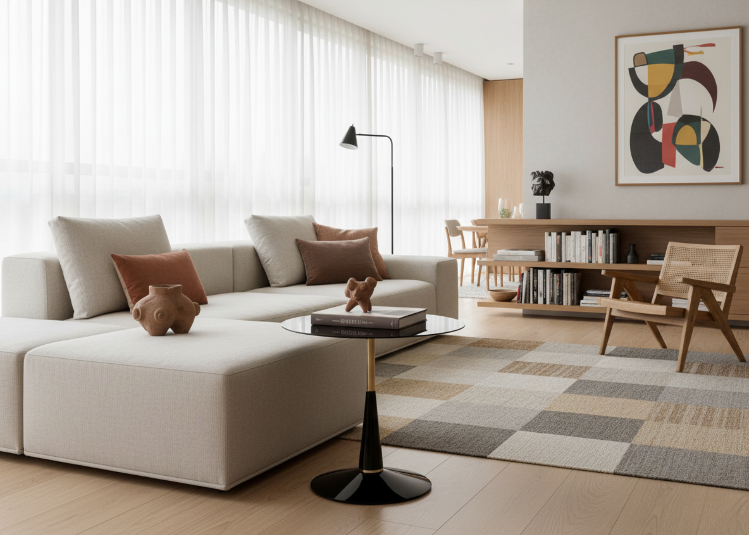 Mesa lateral modelo Tonda com acabamento laqueado preto e detalhe dourado, design moderno e elegante, ideal para salas de estar sofisticadas.