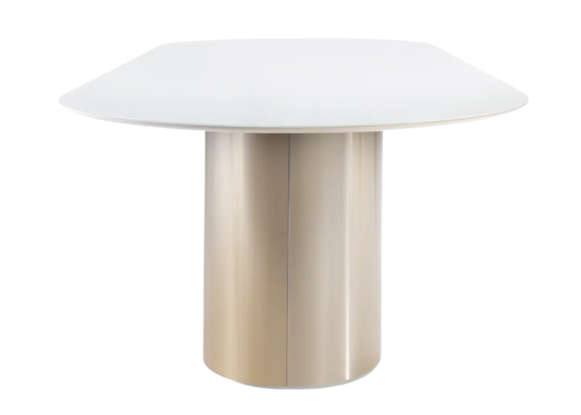 Mesa Eleganza de sala de jantar com detalhes na base dourada em inox que adicionam requinte e sofisticação.