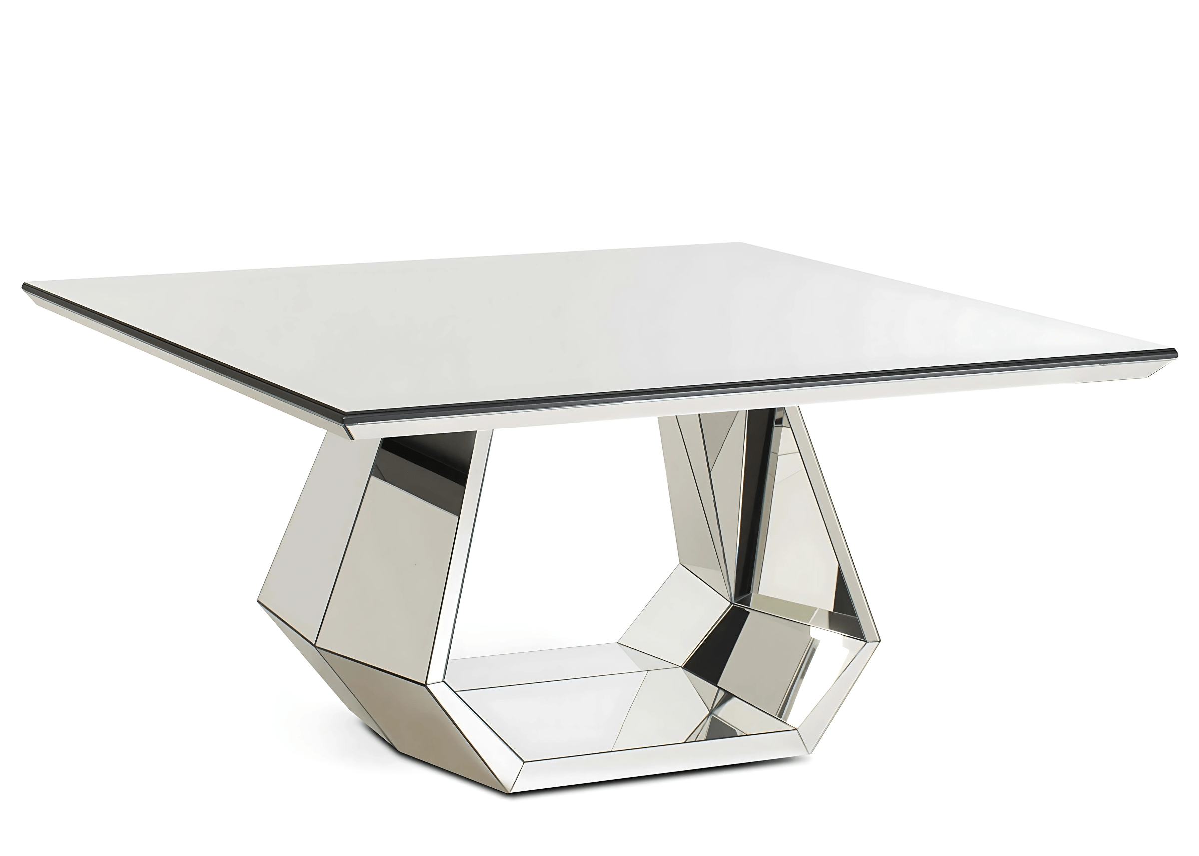 Mesa de jantar Elara quadrada, toda espelhada, com design elegante que valoriza a sofisticação do ambiente.
