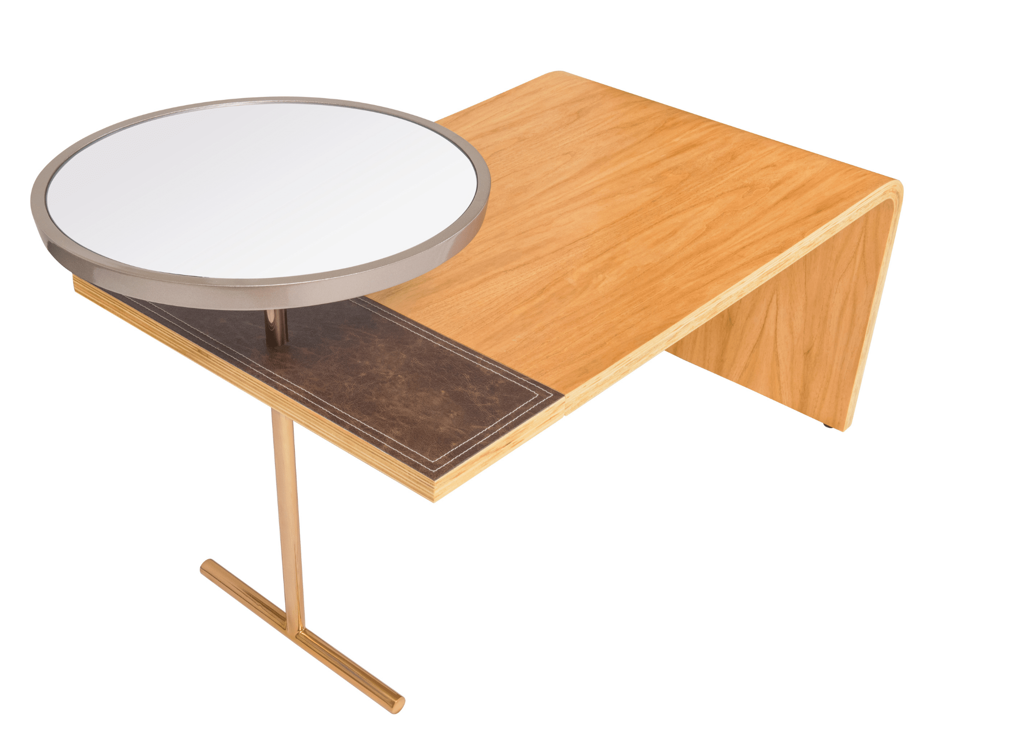Mesa de Centro Lipe: Dualidade elegante em madeira, recouro e laca para uma sala sofisticada.