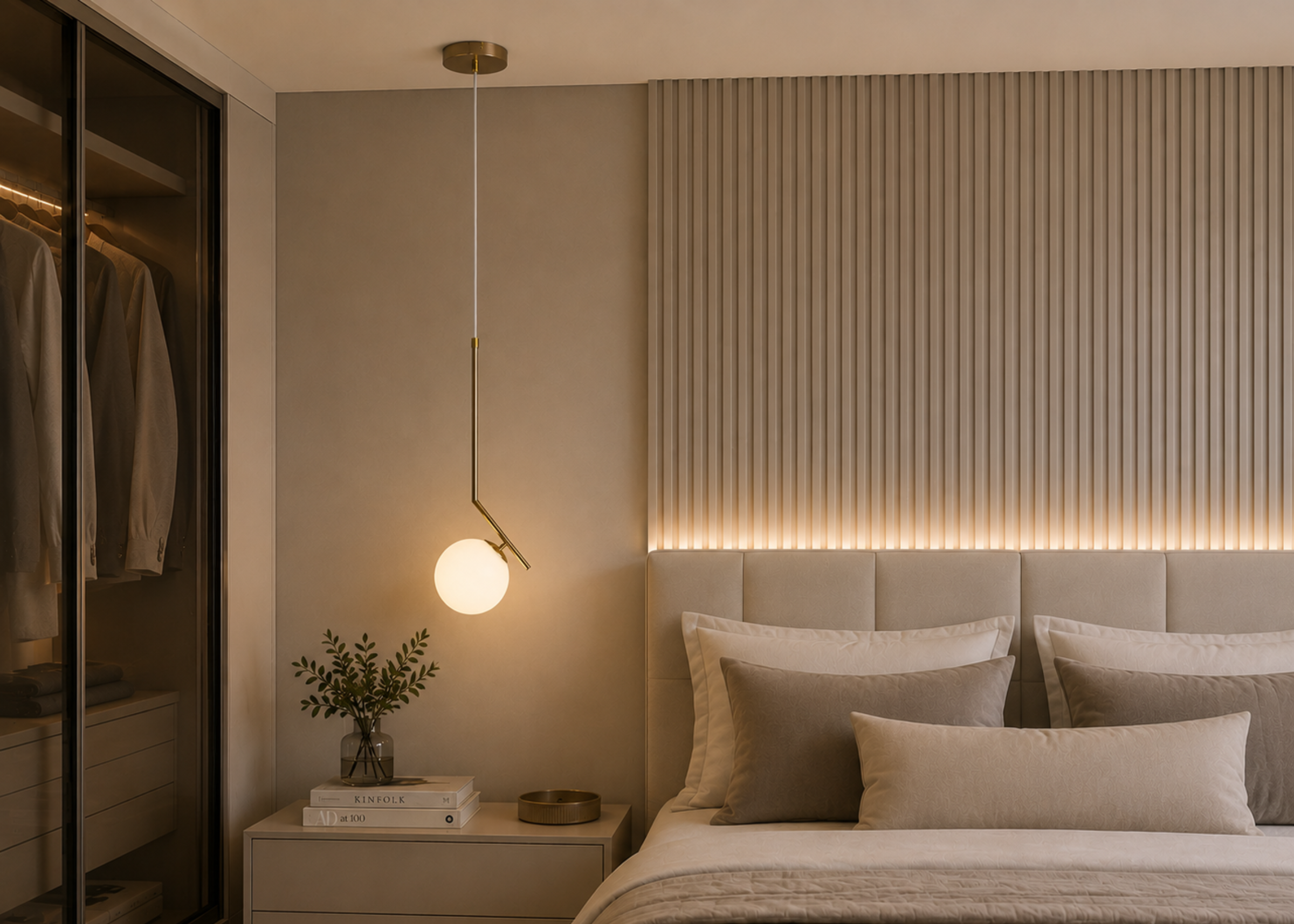 Pendente modelo 5029 com estrutura em metal ouro velho e globo em vidro leitoso, ideal para compor ambientes contemporâneos e refinados.